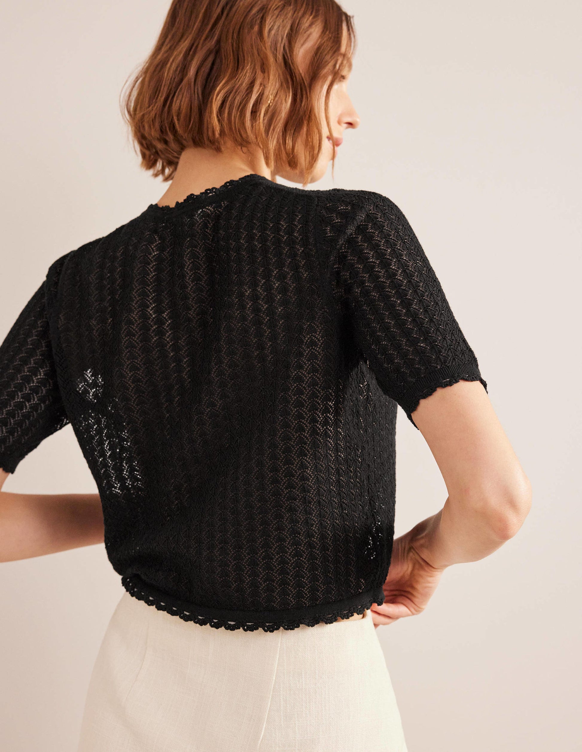 Cropped Short Sleeve Cardigan-Black-3