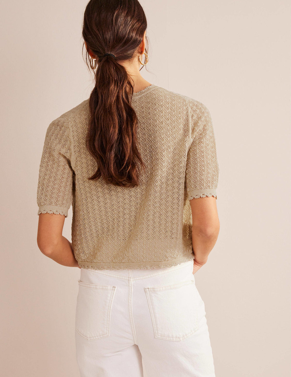 Cropped Short Sleeve Cardigan-Gold Sparkle - Image 3