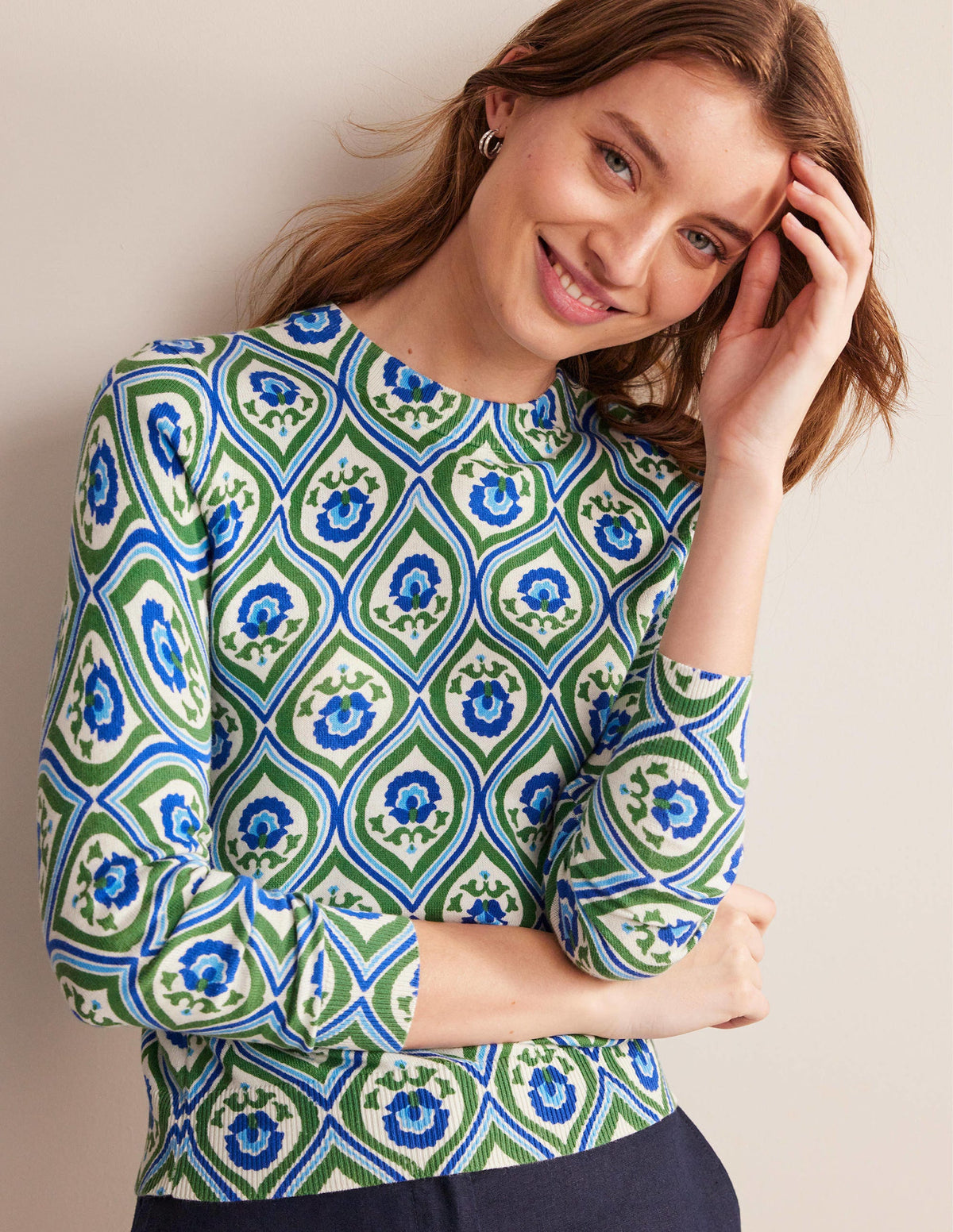 Printed High Neck Sweater-Rolling Hills, Geo Cascade - Image 1