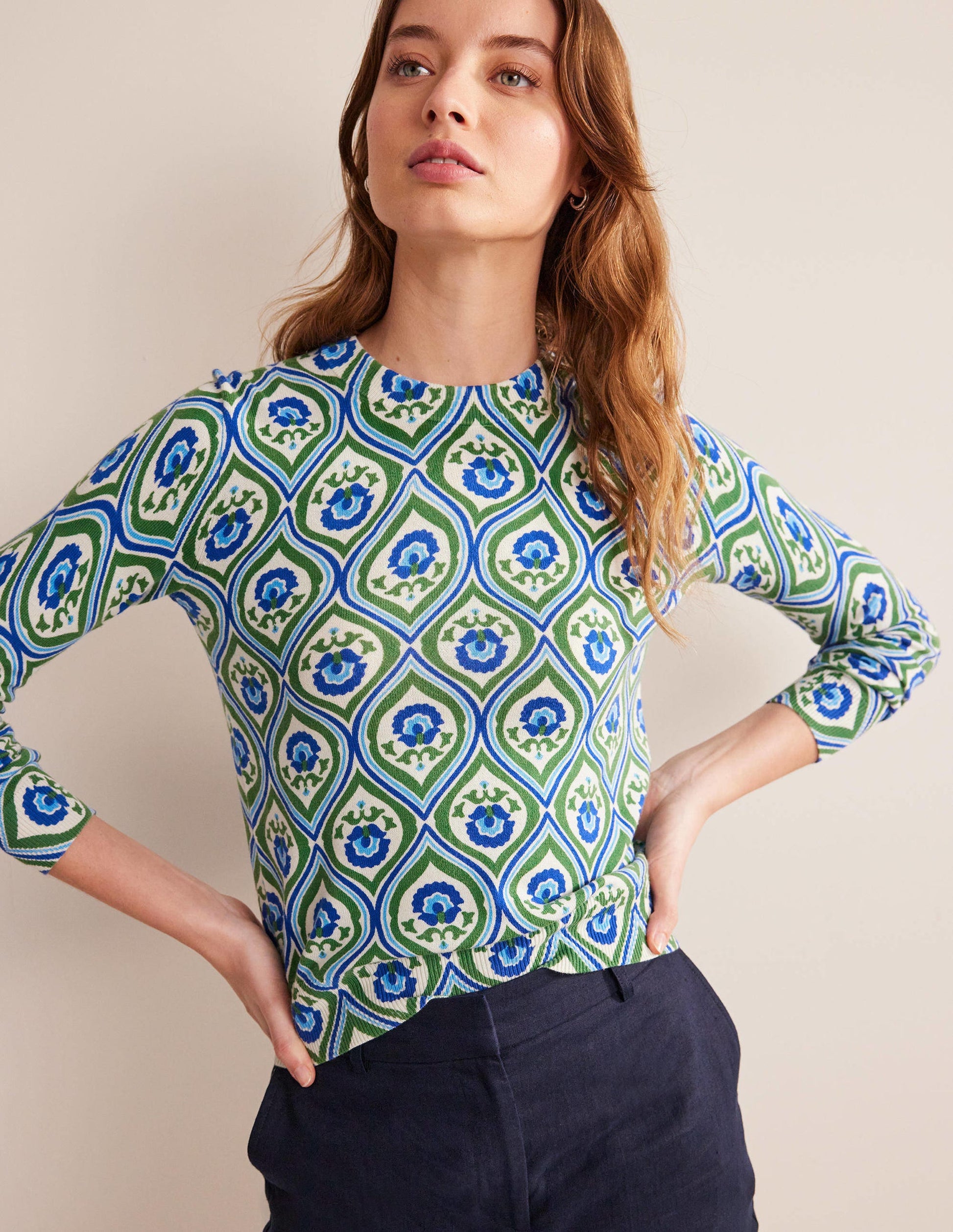 Printed High Neck Sweater-Rolling Hills, Geo Cascade-4