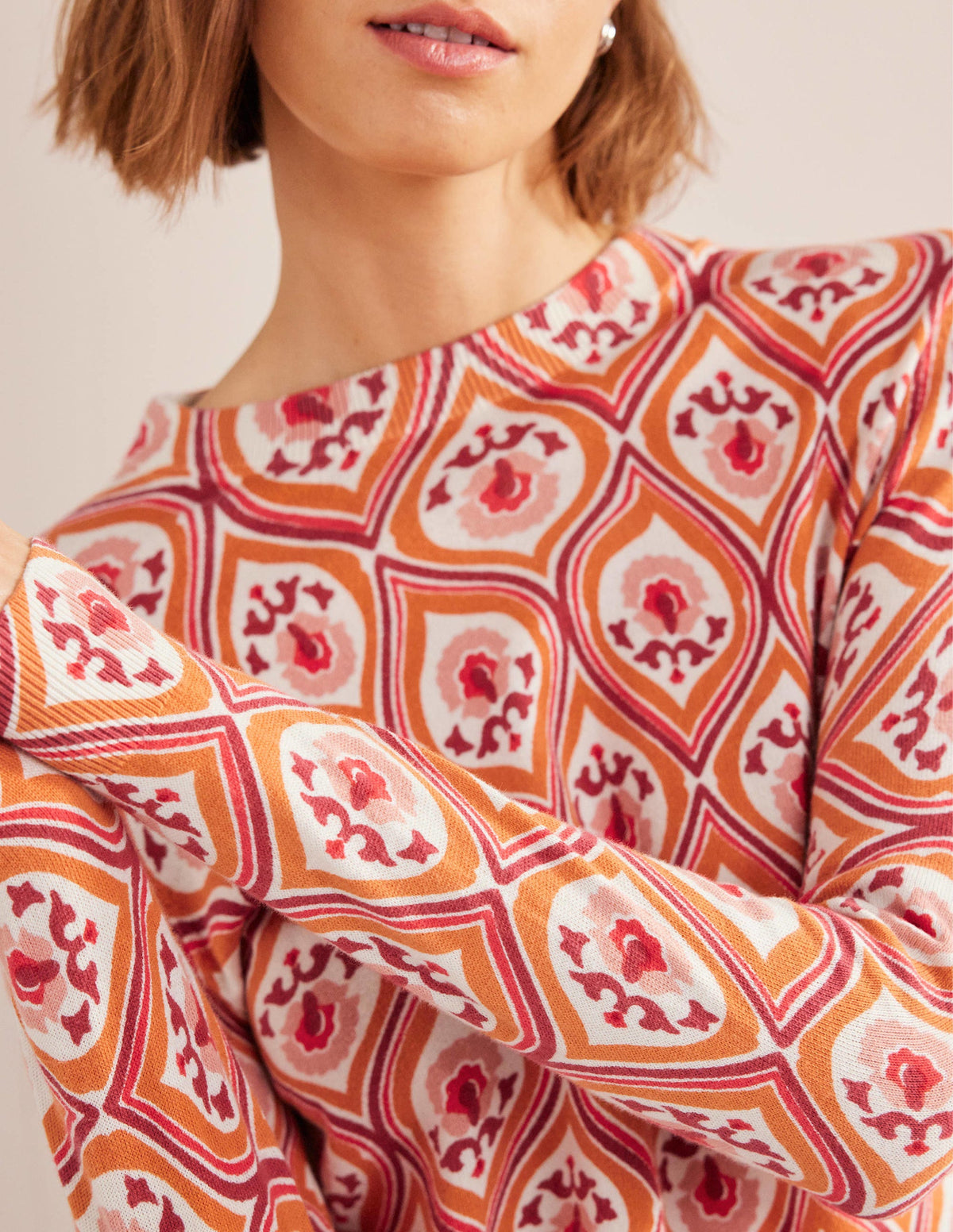Printed High Neck Sweater-Kumquat, Geo Cascade-2