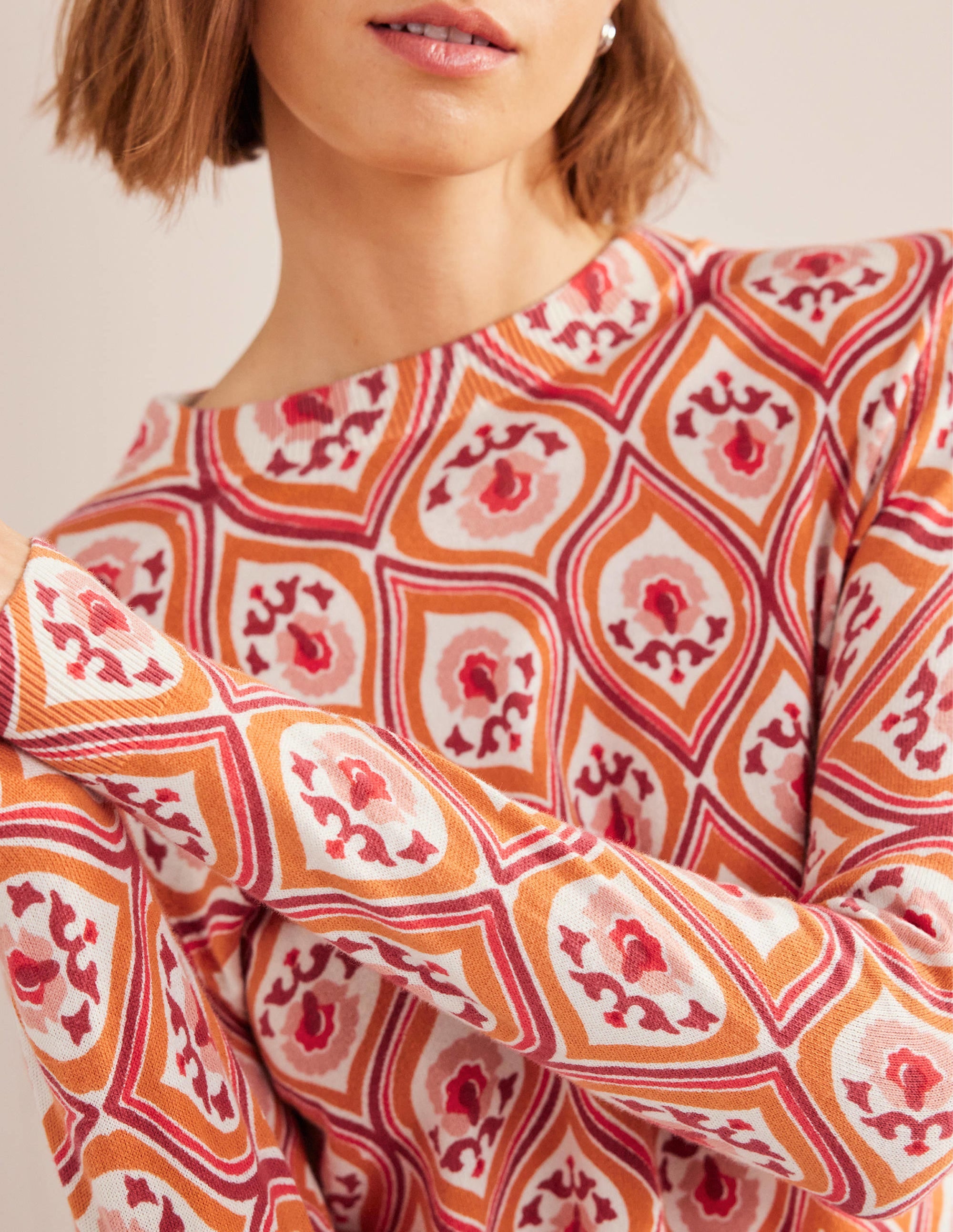 Printed High Neck Sweater-Kumquat, Geo Cascade - Image 2