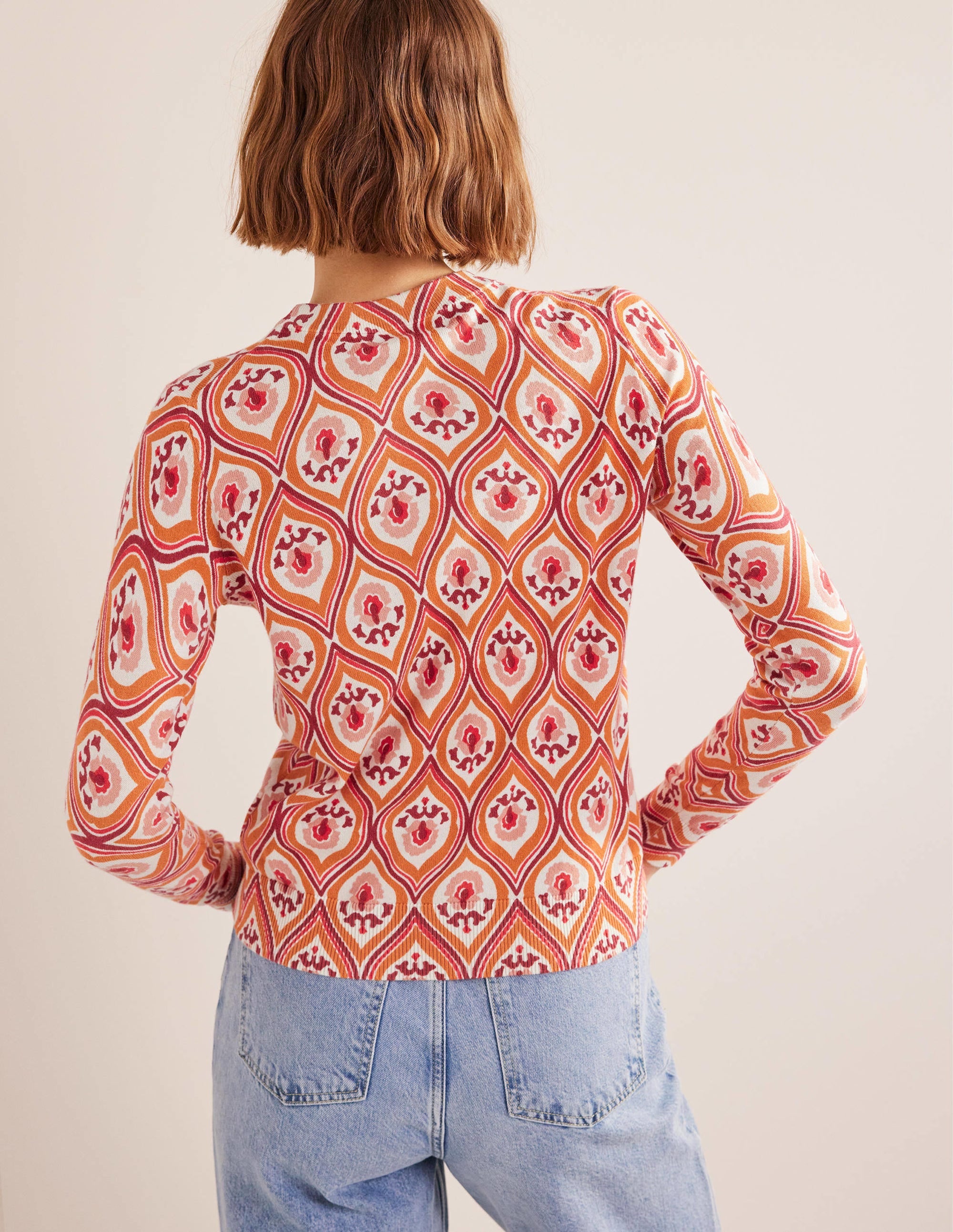 Printed High Neck Sweater-Kumquat, Geo Cascade - Image 3
