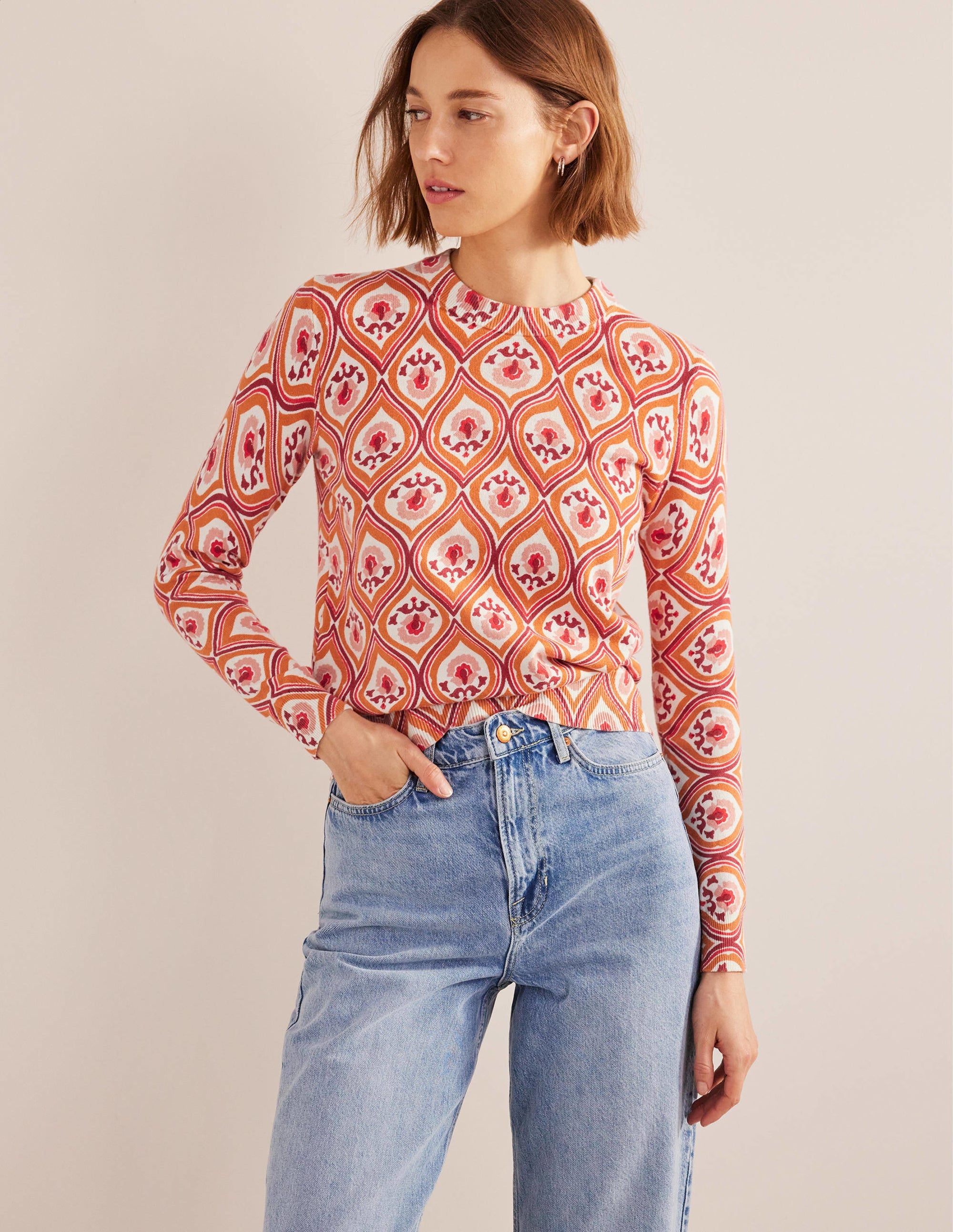 Printed High Neck Sweater-Kumquat, Geo Cascade - Image 4