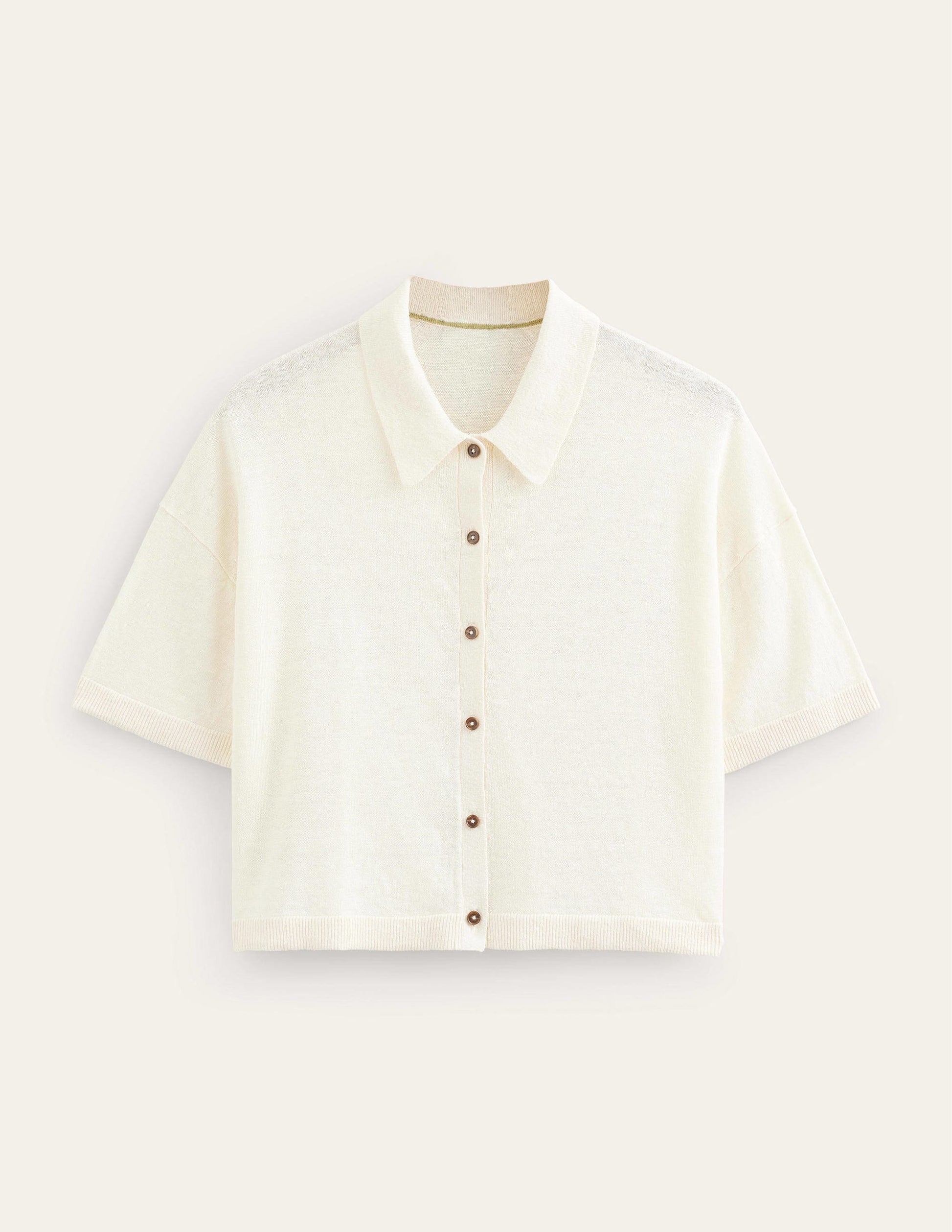 Collared Linen Knitted Shirt-Warm Ivory-5