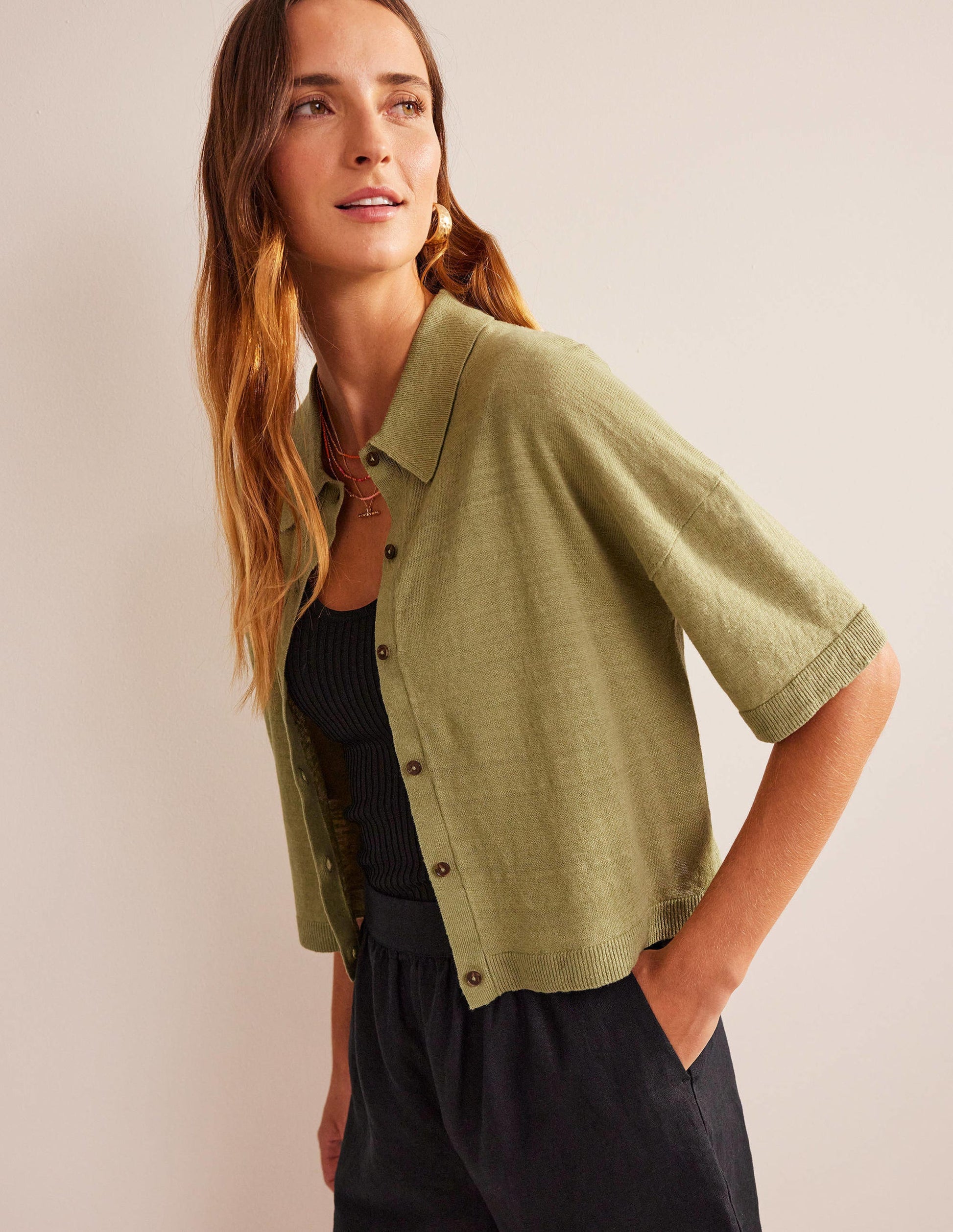 Collared Linen Knitted Shirt-River Reed-1