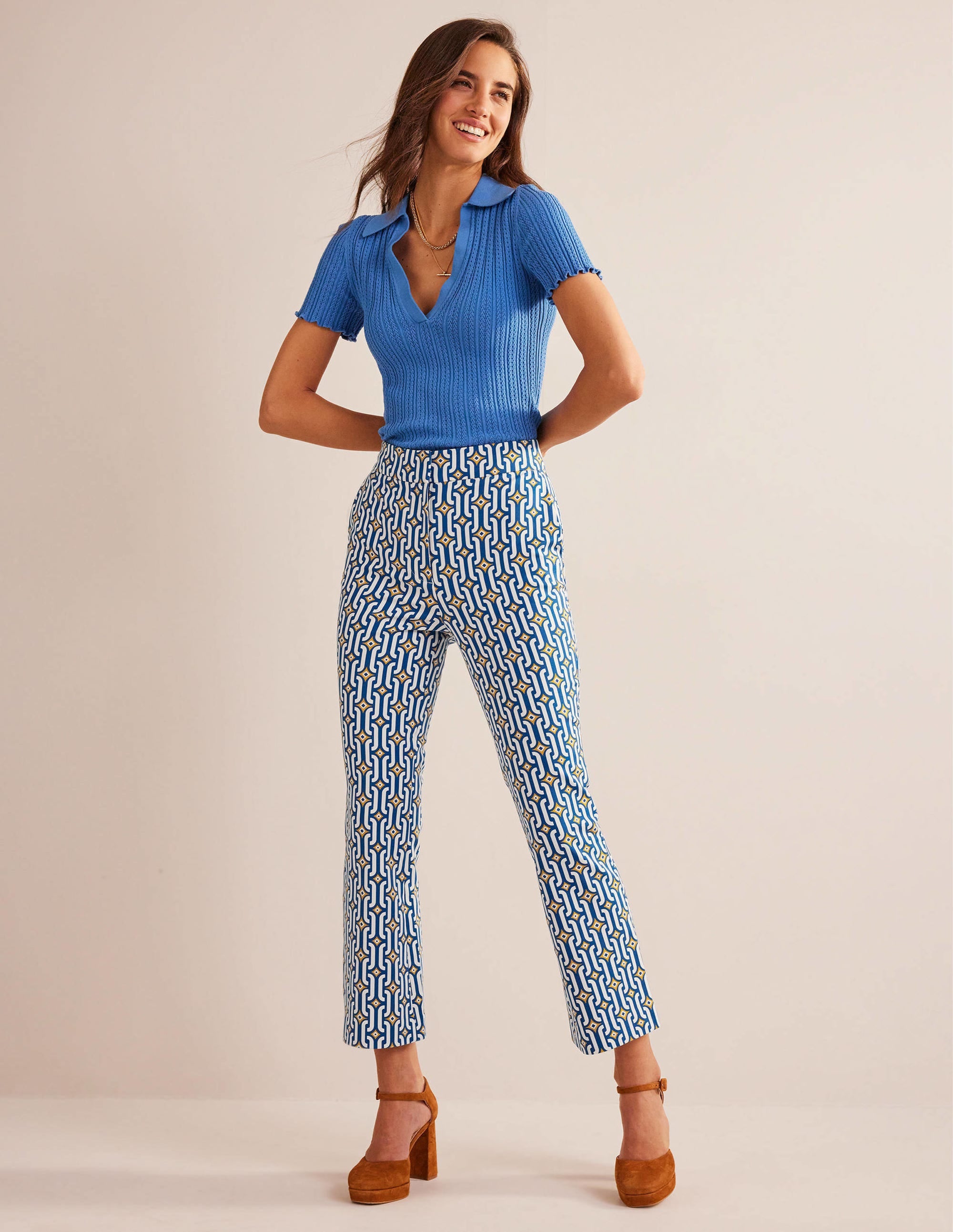 Cropped Flared Pants-Sapphire, Azure Geo - Image 1
