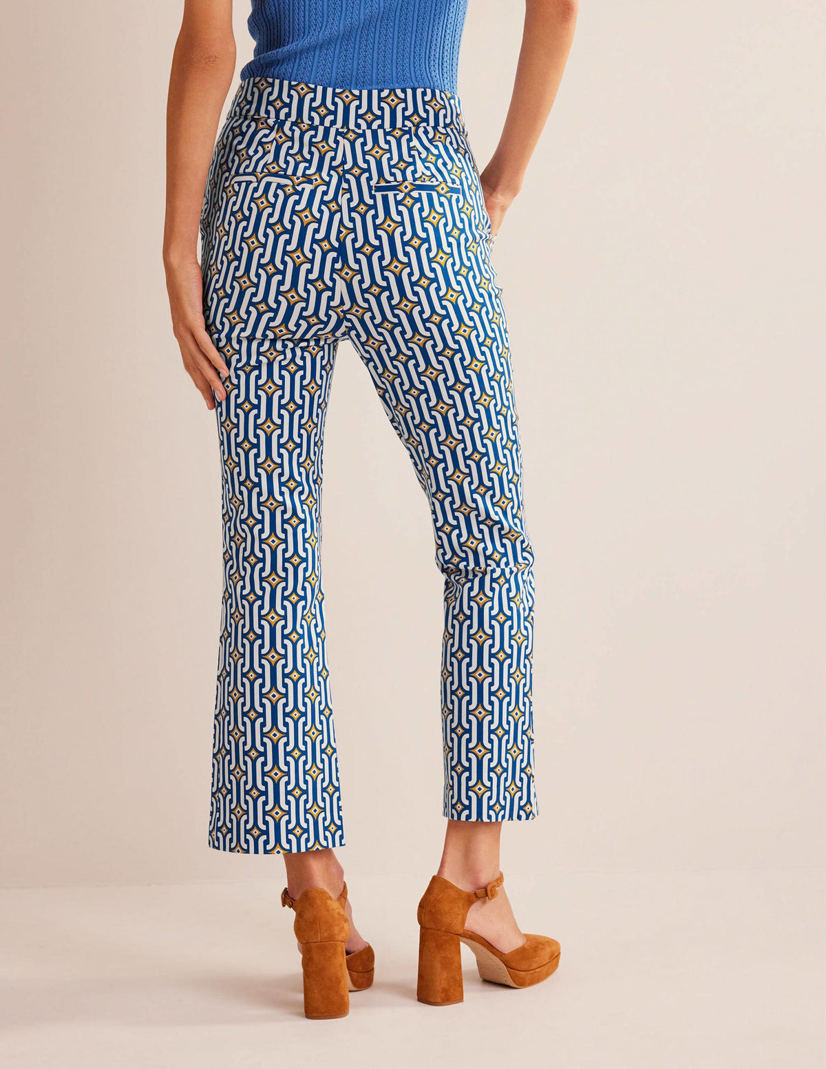 Cropped Flared Pants-Sapphire, Azure Geo - Image 3