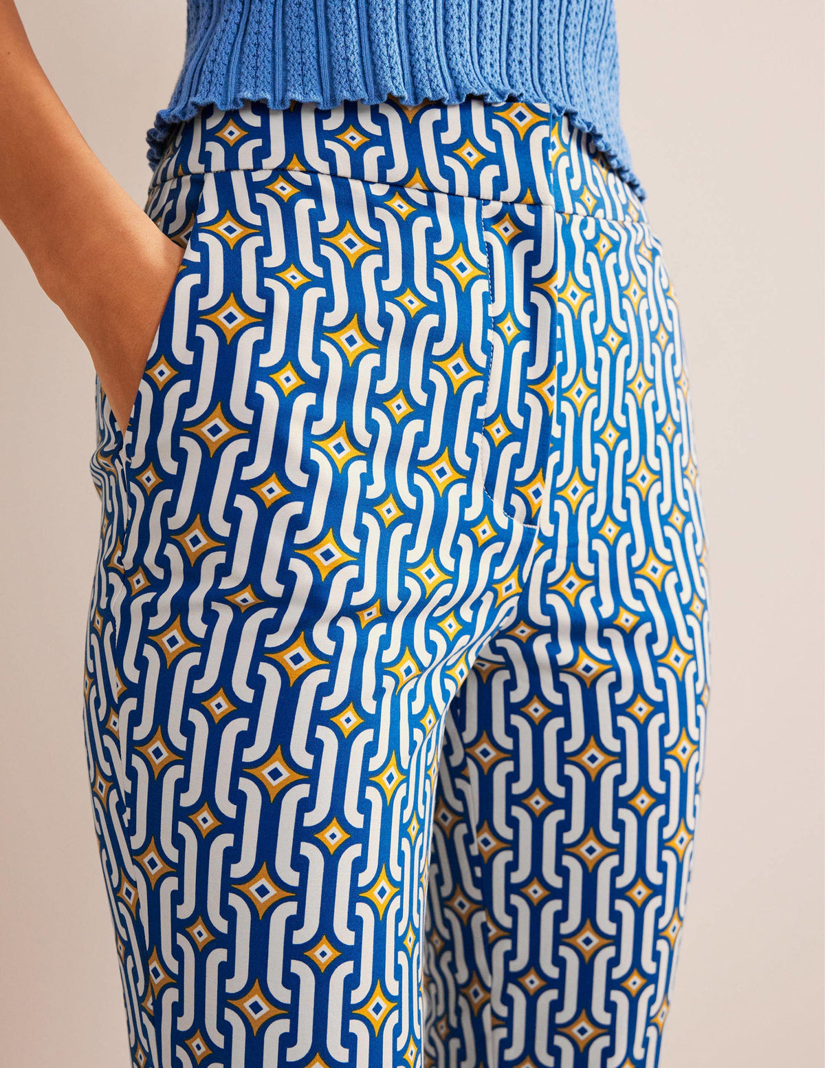 Cropped Flared Pants-Sapphire, Azure Geo - Image 4