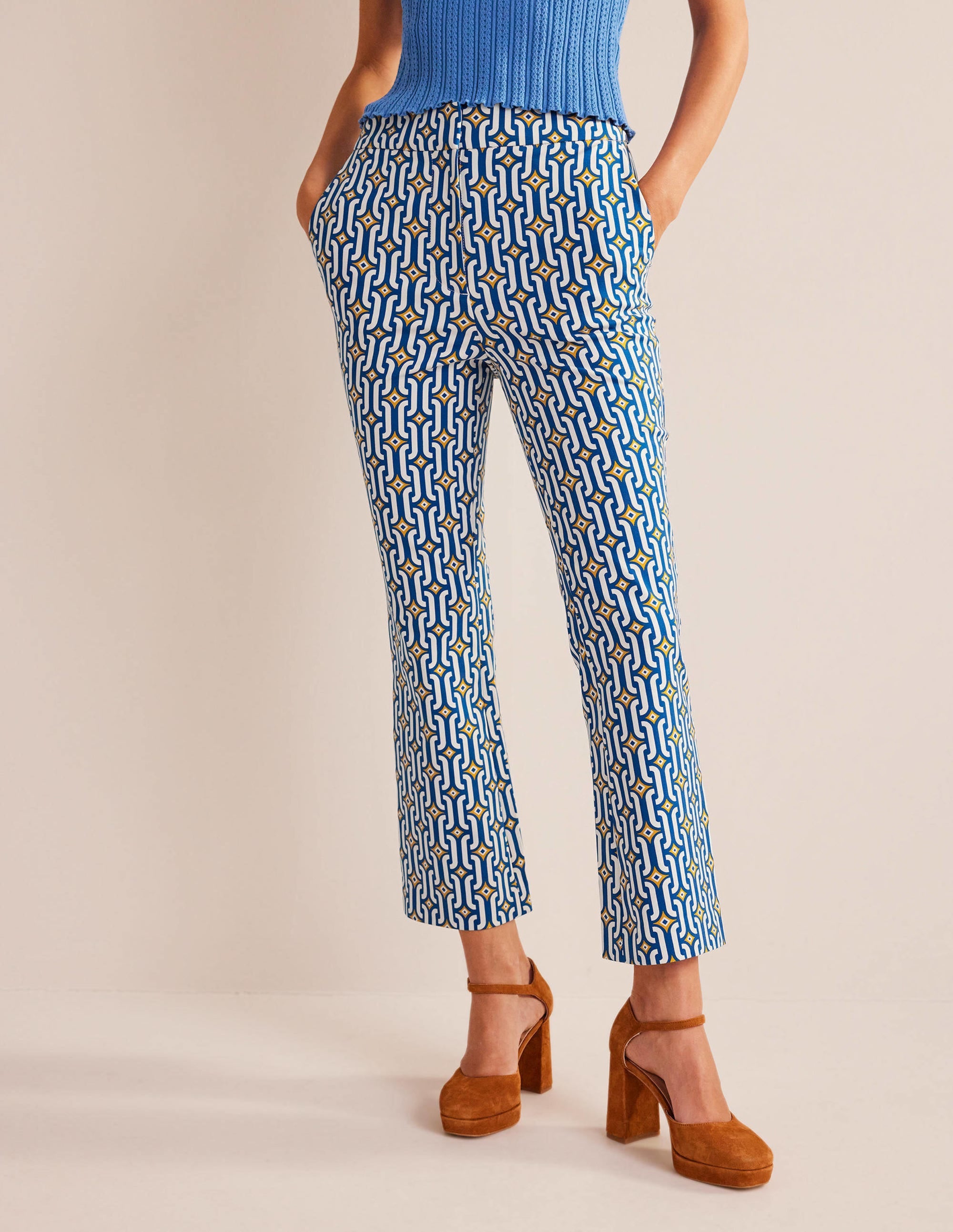 Cropped Flared Pants-Sapphire, Azure Geo - Image 5