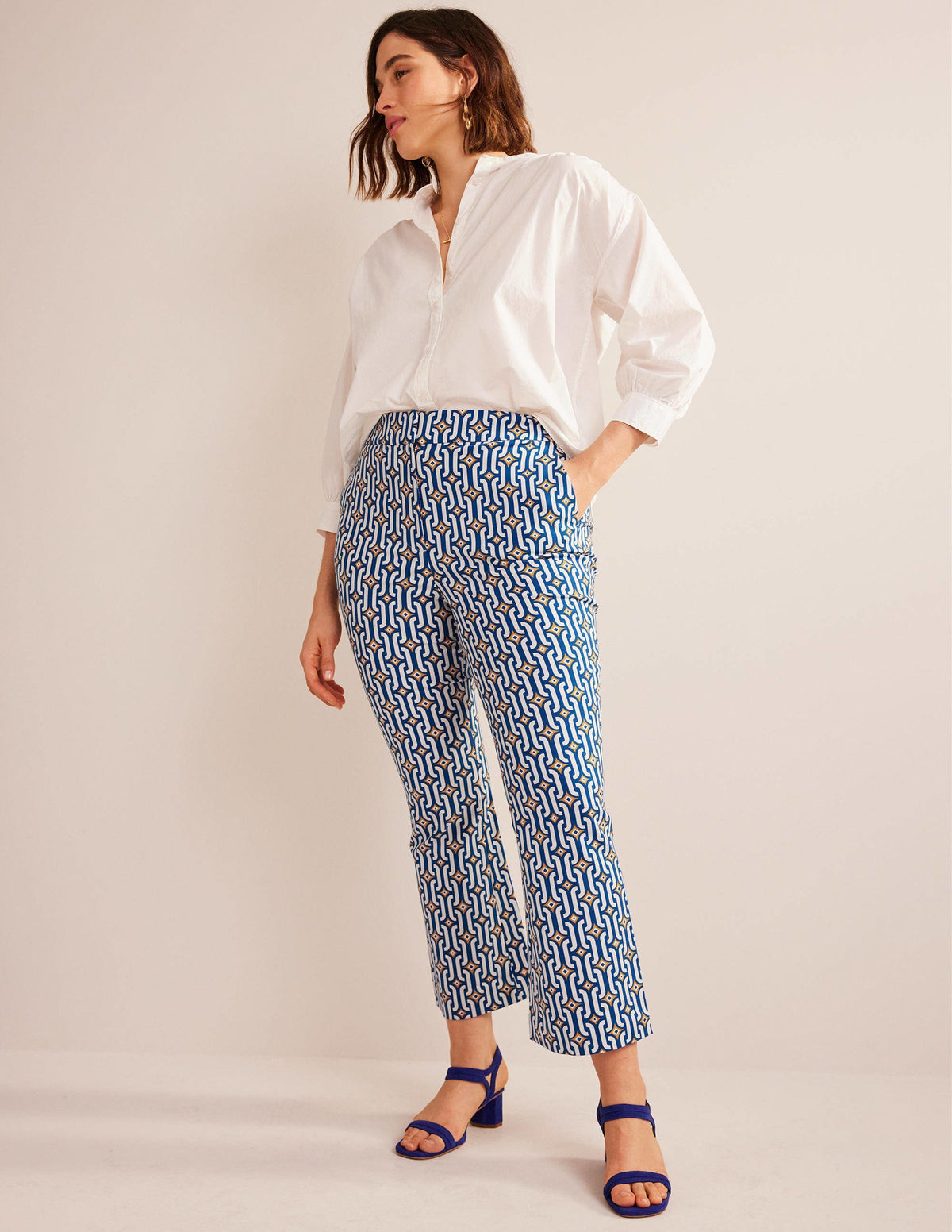 Cropped Flared Pants-Sapphire, Azure Geo - Image 6
