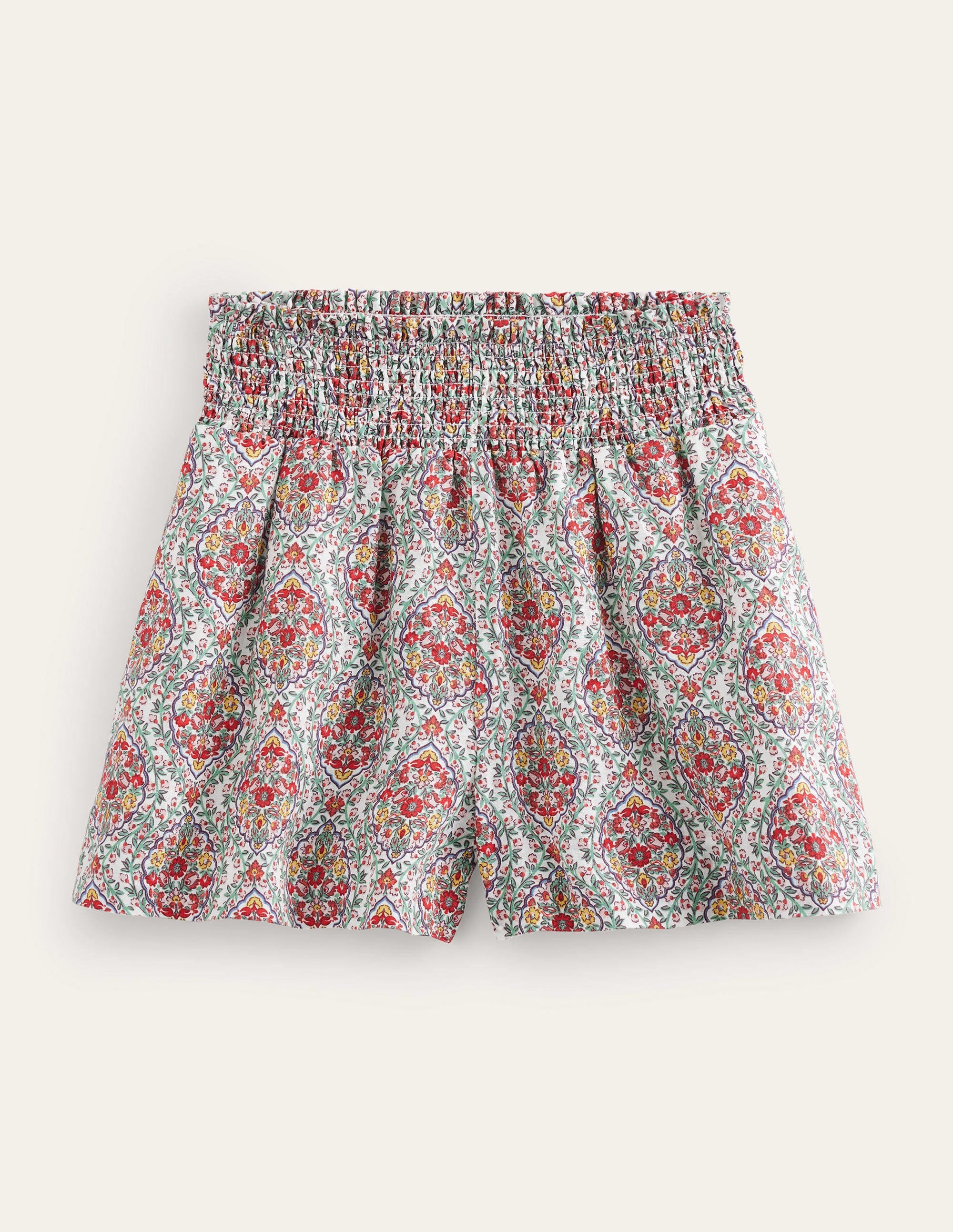 Linen Shirred Waist Shorts-Multi, Vine Terrace - Image 5