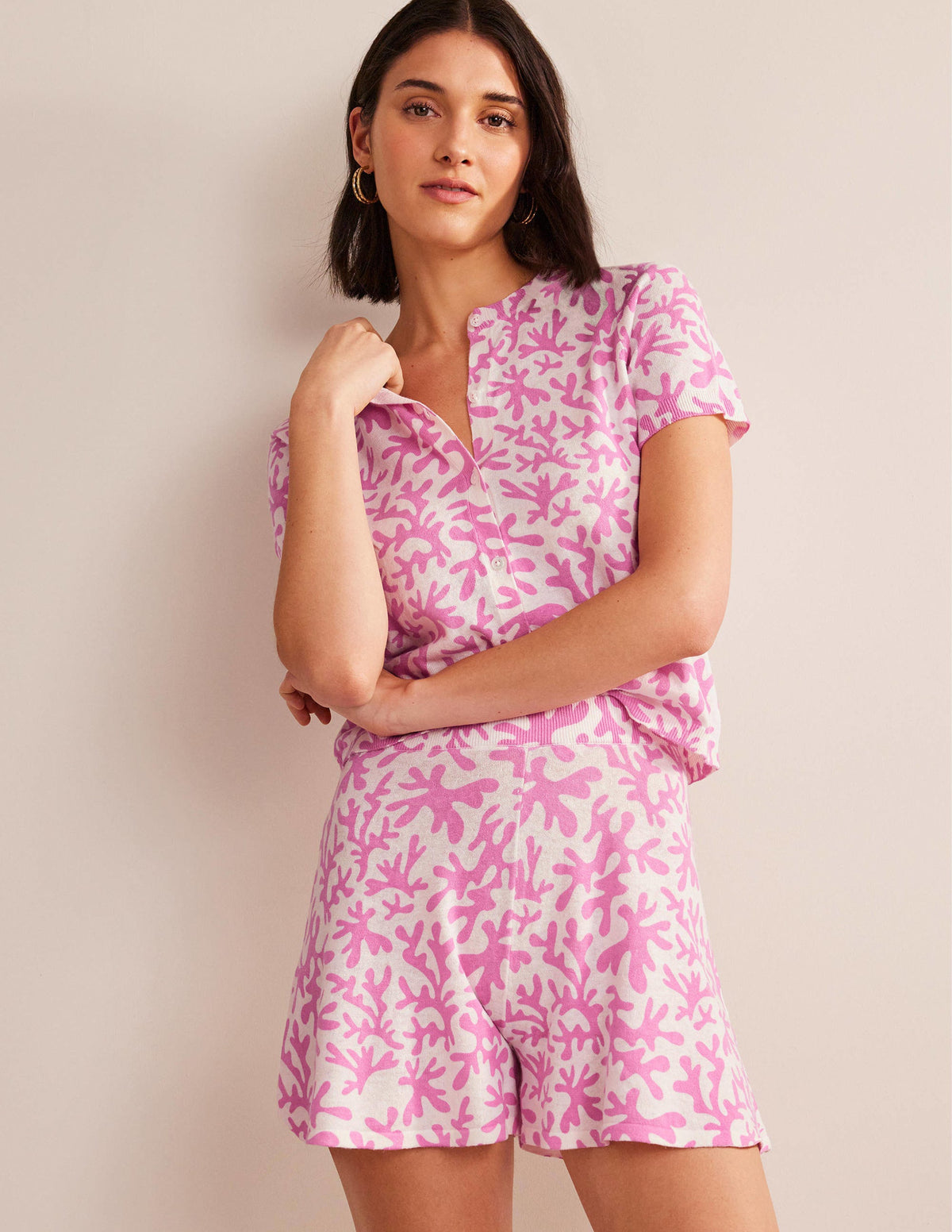 Knitted Shorts-Plum Blossom, Abstract Foliage - Image 1