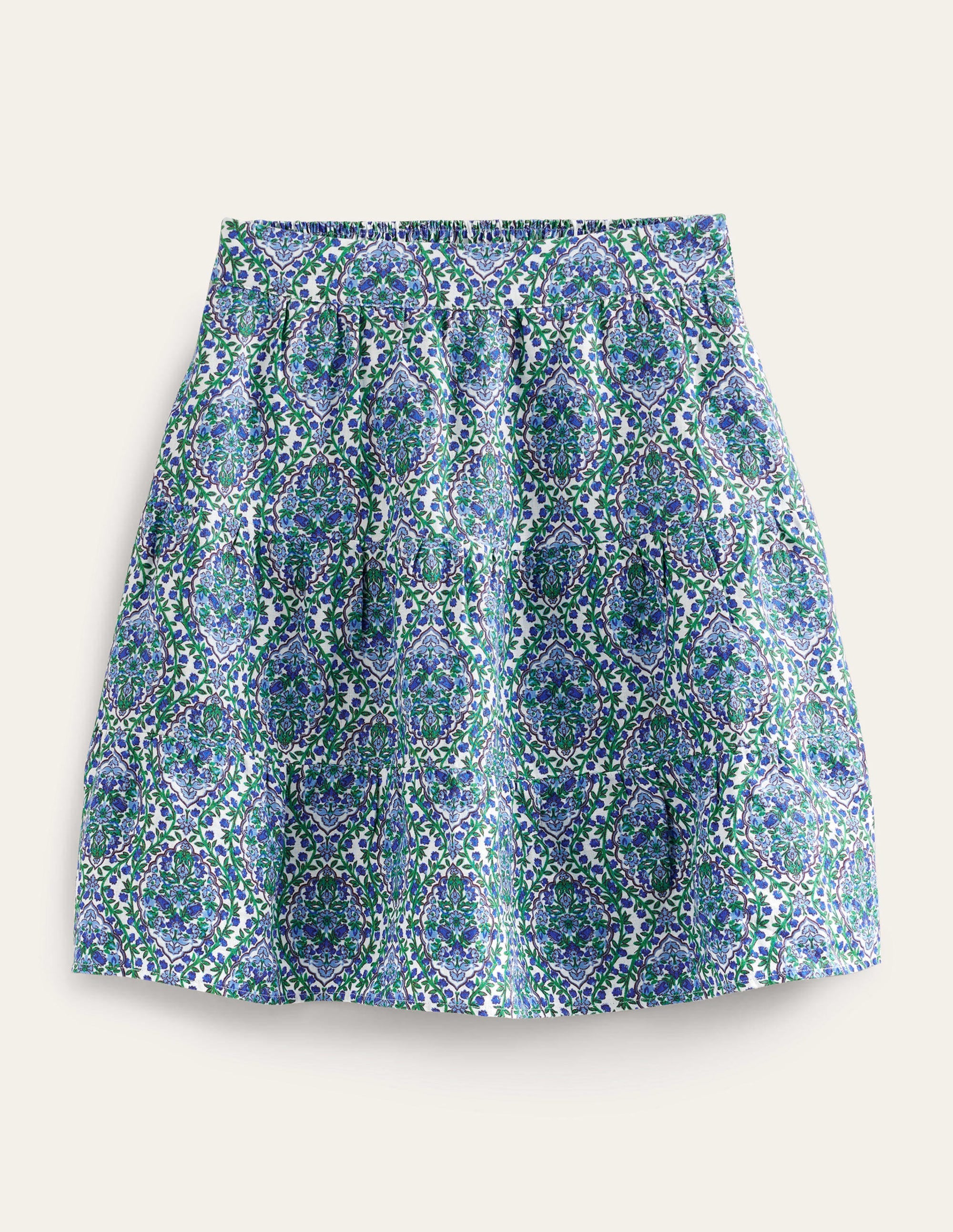 Pull On Tiered Linen Skirt-Green, Opulent Vine - Image 5