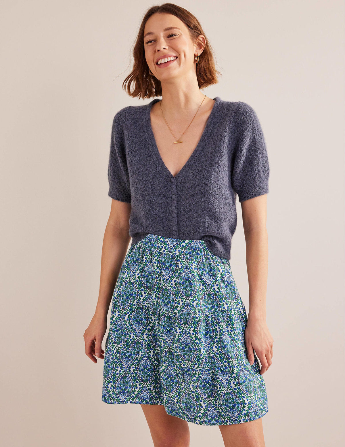 Pull On Tiered Linen Skirt-Green, Opulent Vine - Image 1