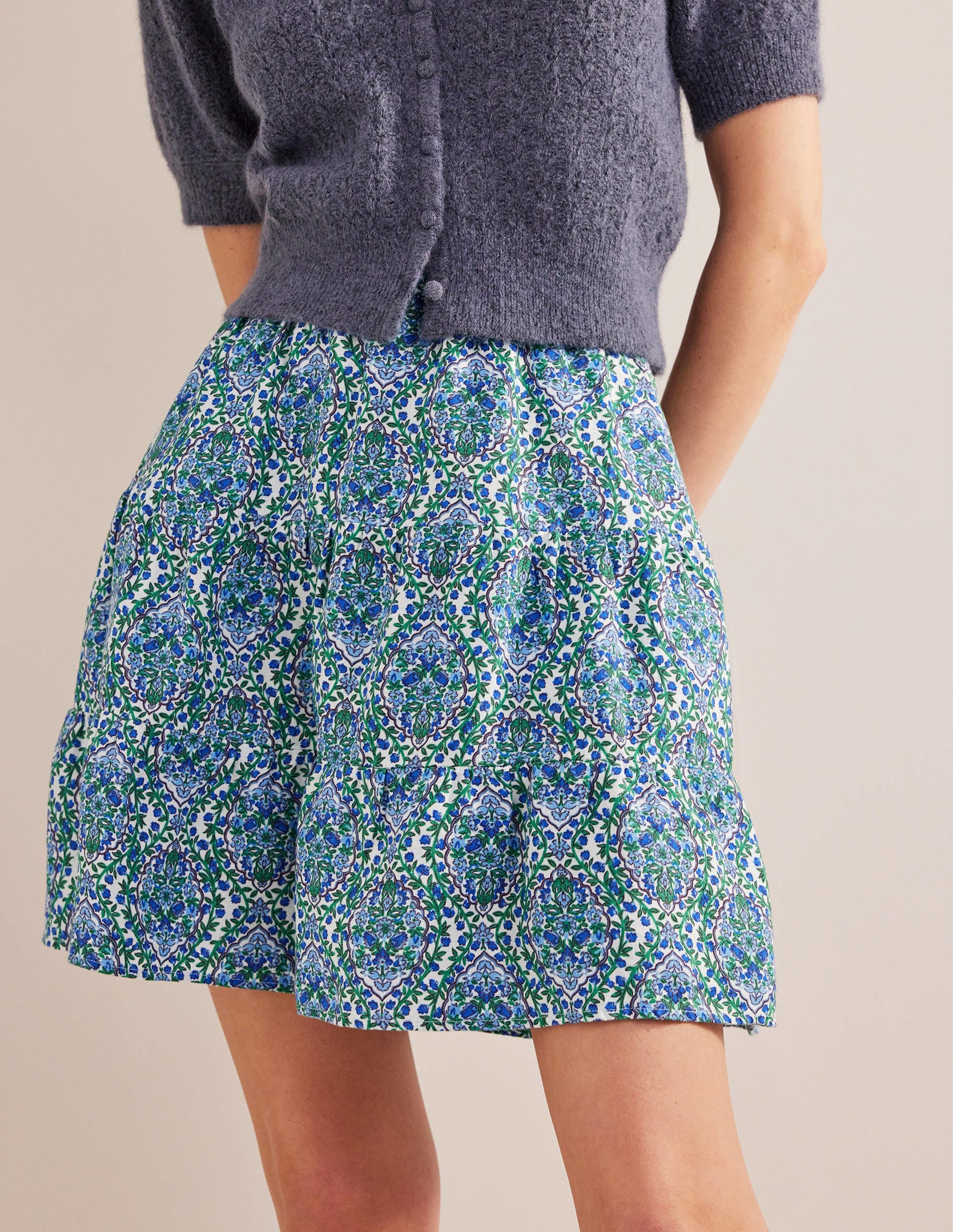 Pull On Tiered Linen Skirt-Green, Opulent Vine - Image 4