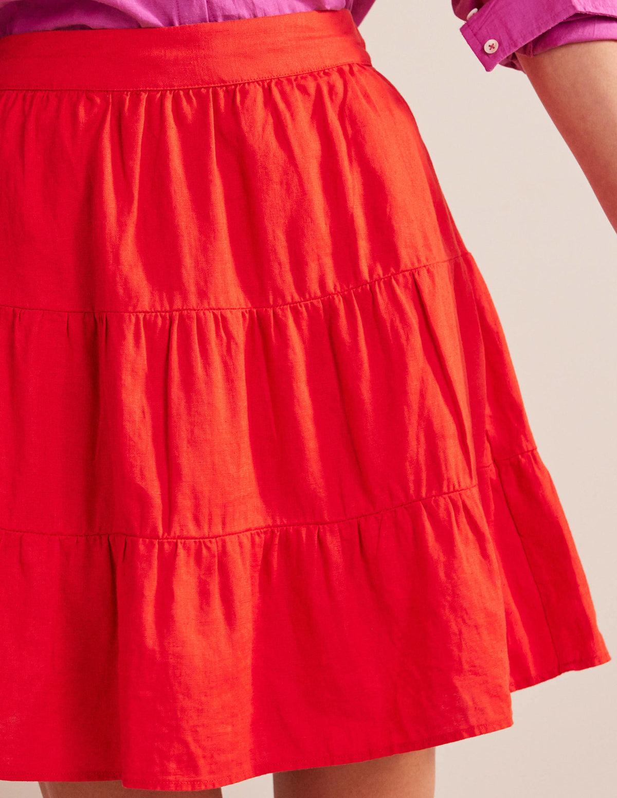Pull On Tiered Linen Skirt-Vermillion Red - Image 2