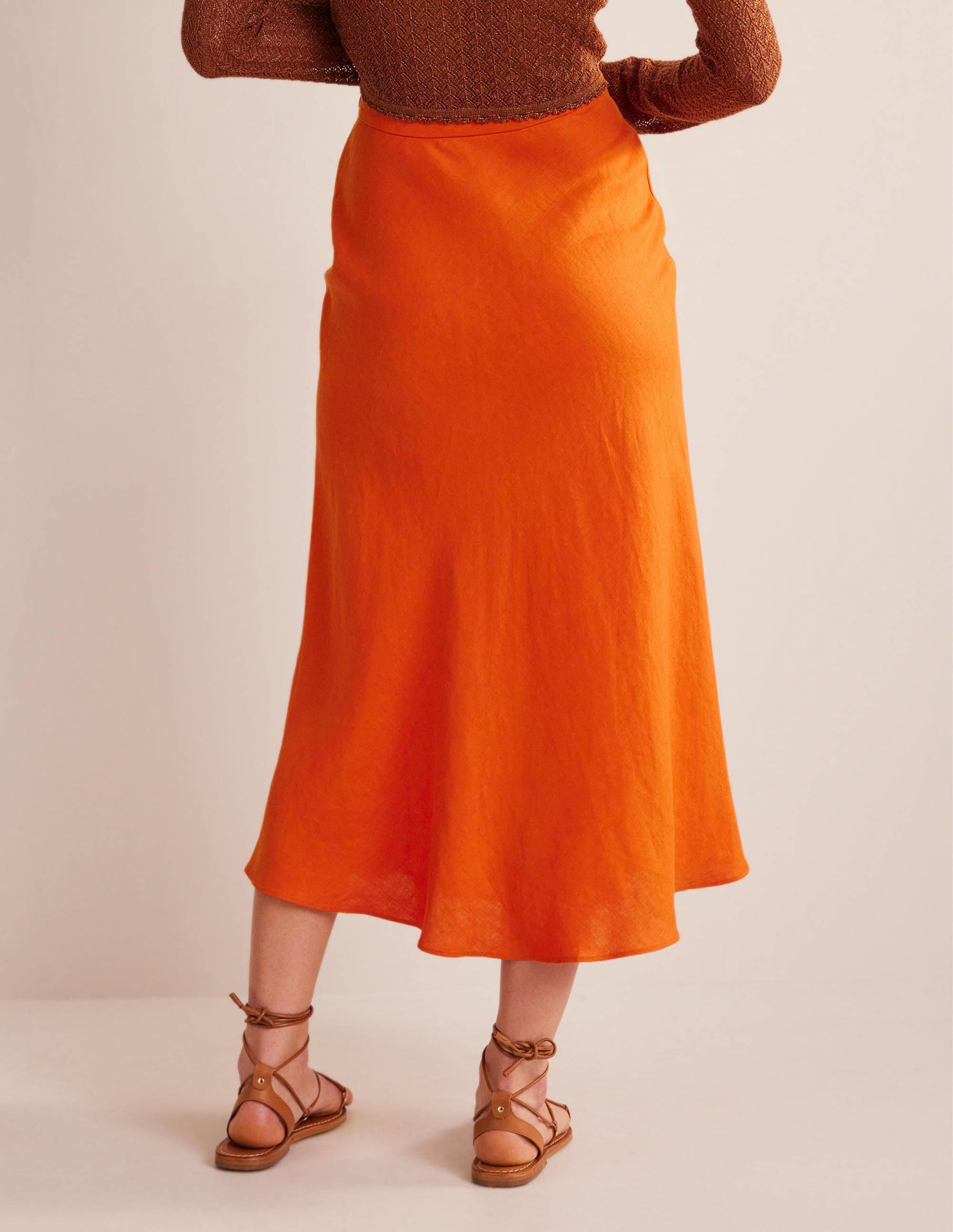 Bias Linen Midi Skirt-KUMQUAT - Image 3