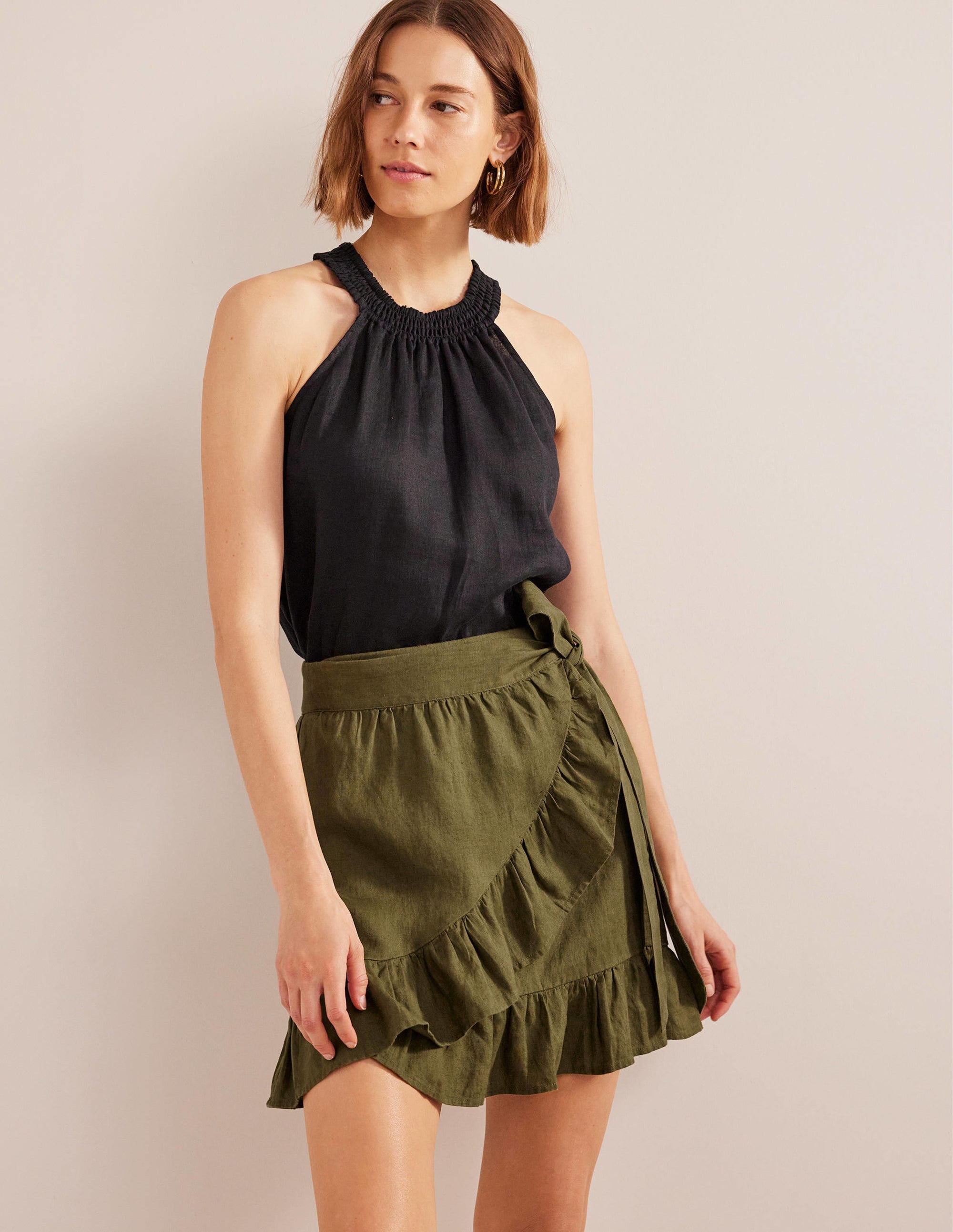 Linen Flippy Wrap Skirt-Capulet Olive - Image 1