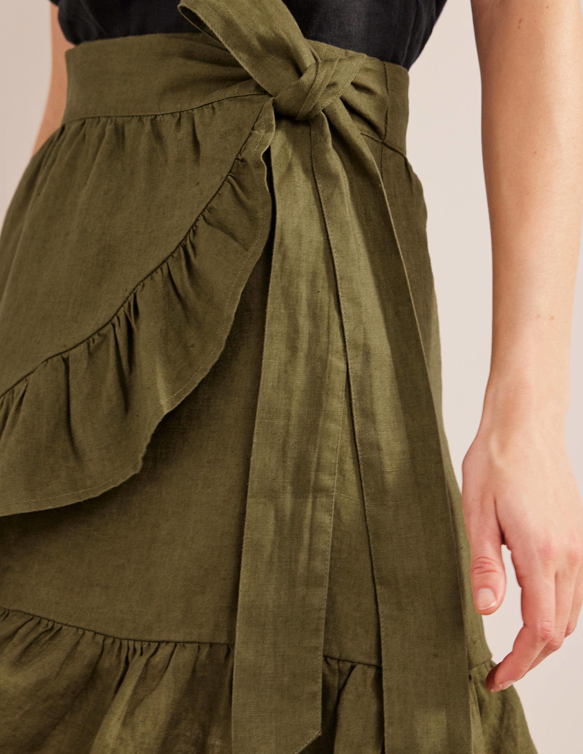 Linen Flippy Wrap Skirt-Capulet Olive - Image 2
