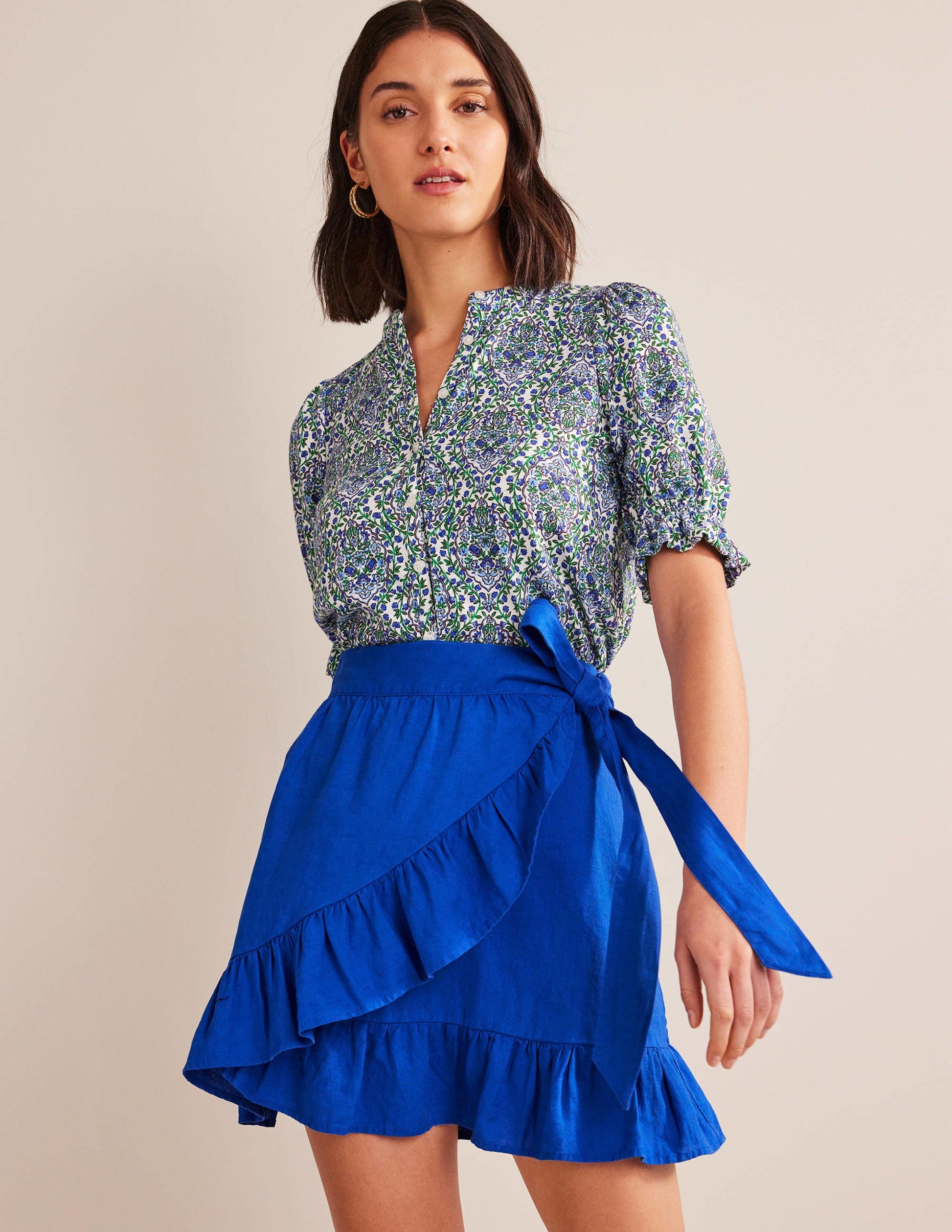Linen Flippy Wrap Skirt-Island Sapphire-1