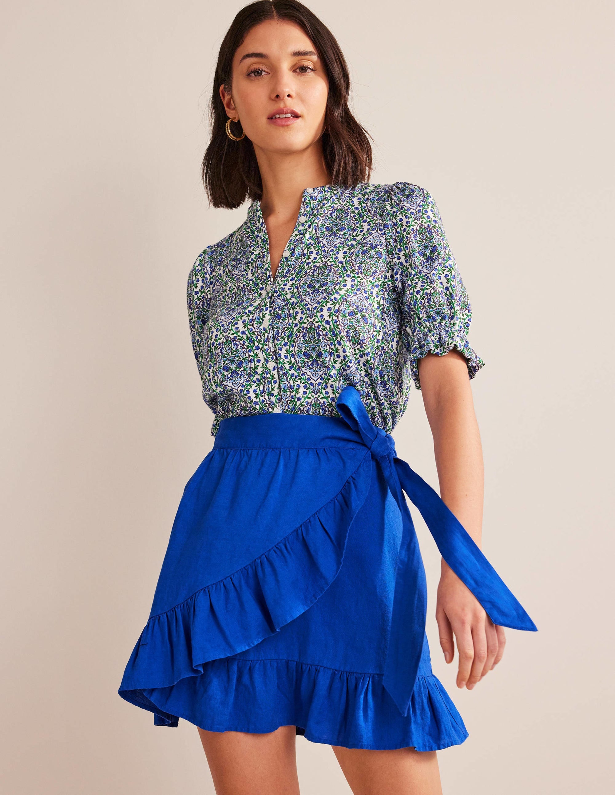 Linen Flippy Wrap Skirt-Island Sapphire - Image 1