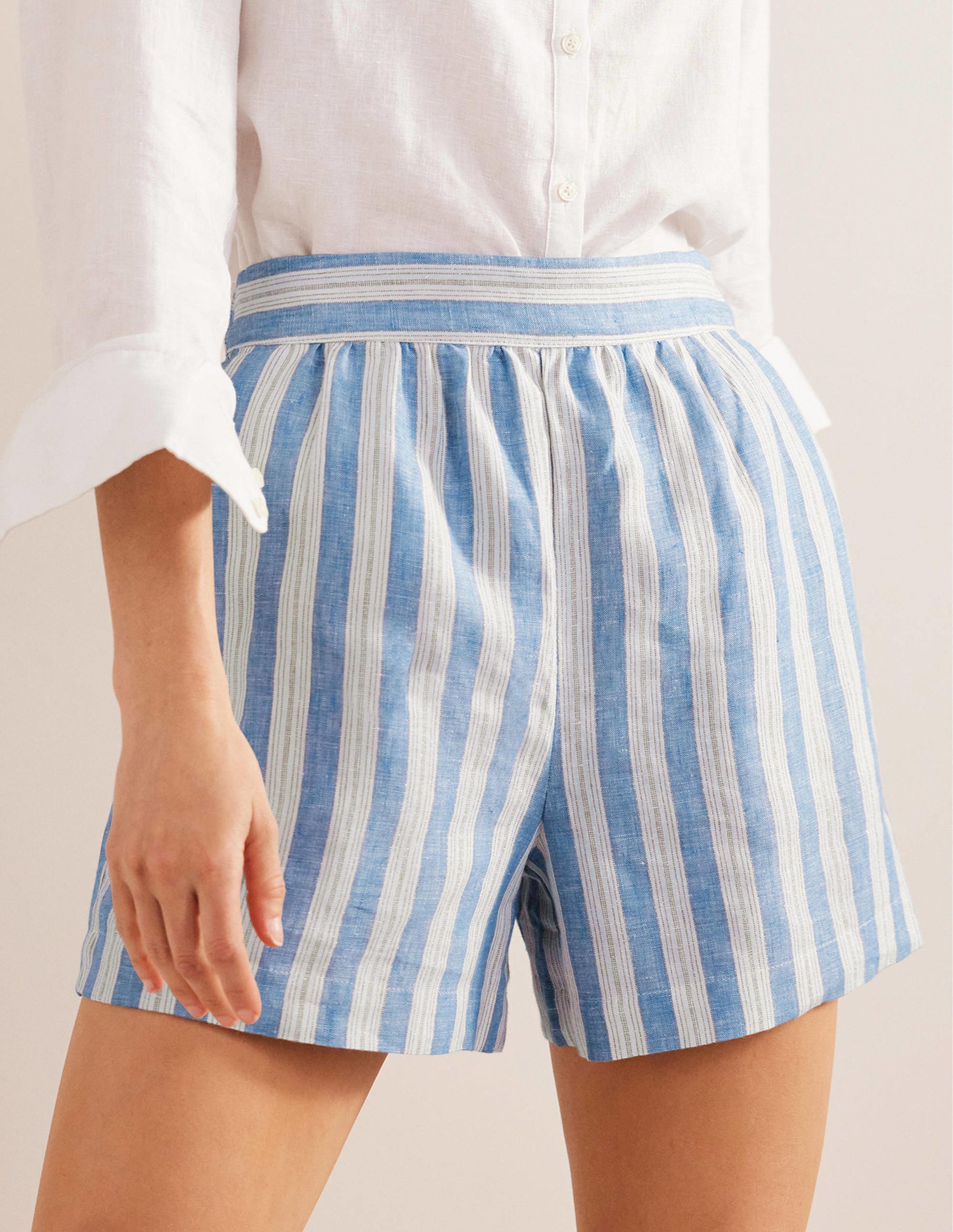 Pull-on Linen Shorts-Porcelain Blue, Sparkle Stripe - Image 4