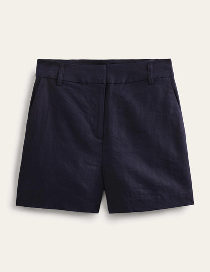 Tailored Linen Shorts-Navy