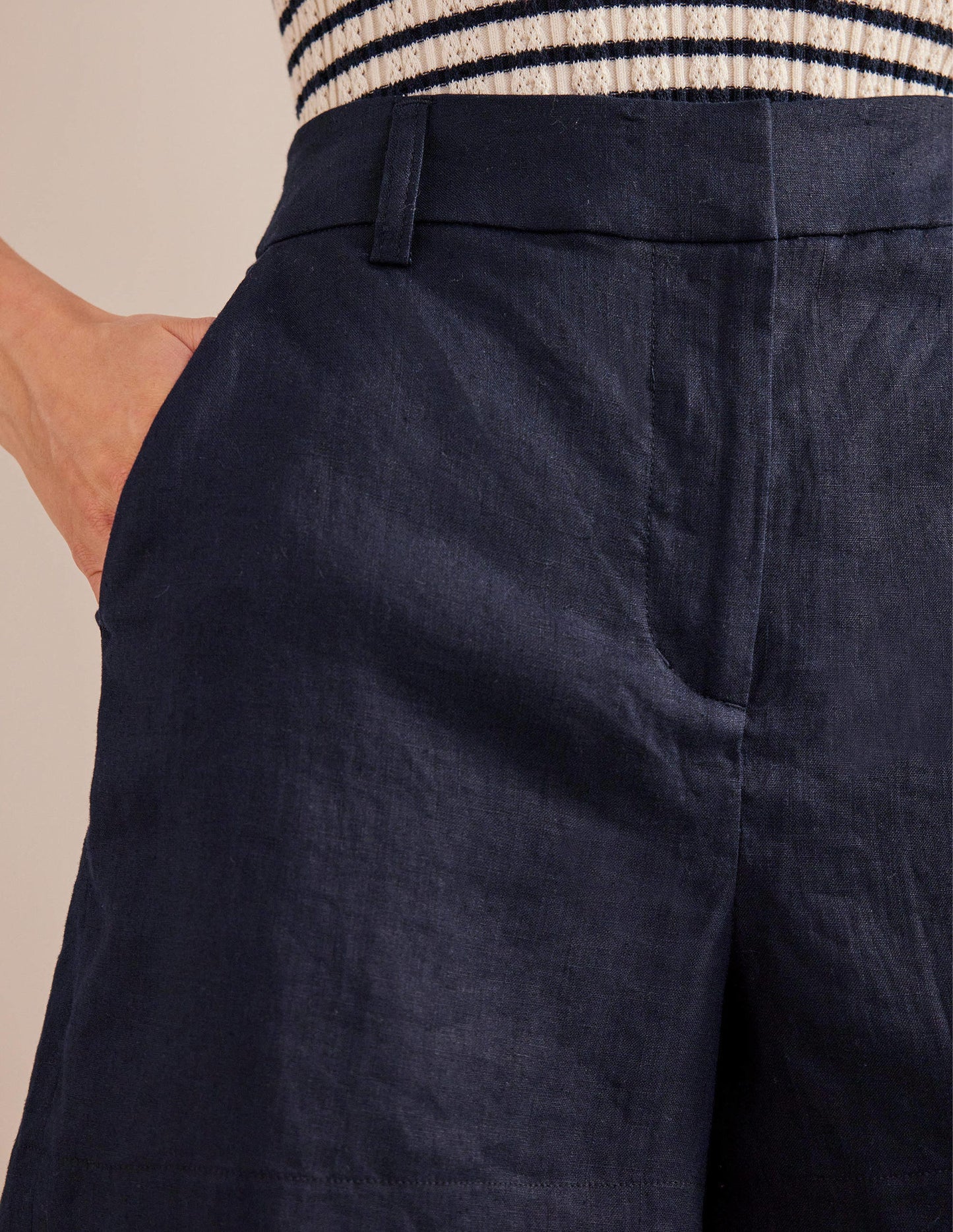 Tailored Linen Shorts-Navy