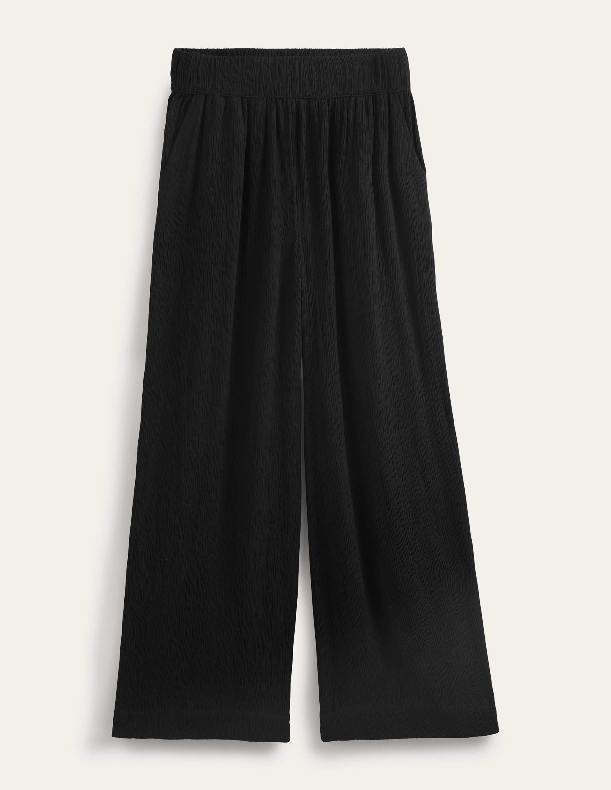 Crinkle Wide Leg Trousers-Black - Image 6