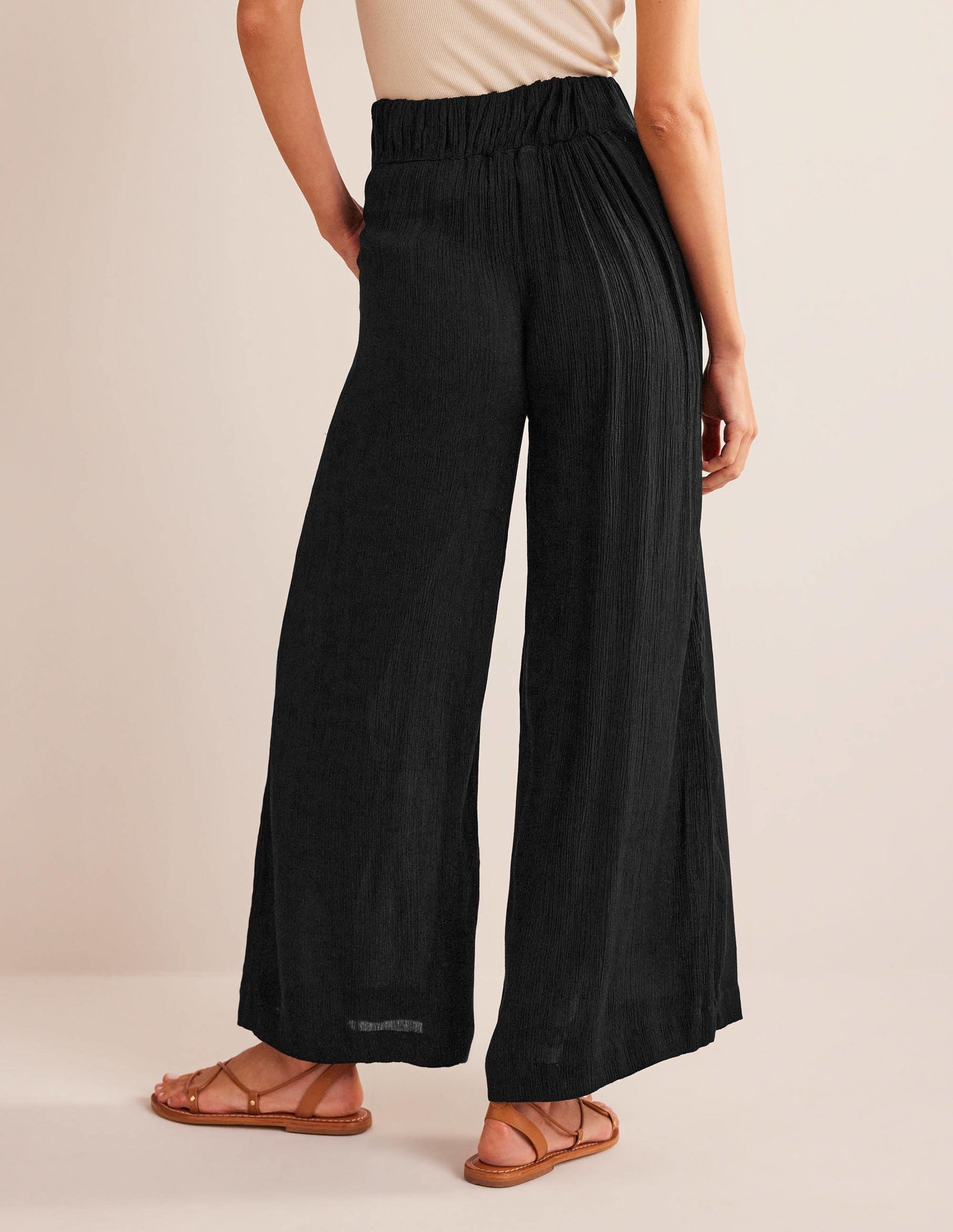 Crinkle Wide Leg Trousers-Black - Image 3