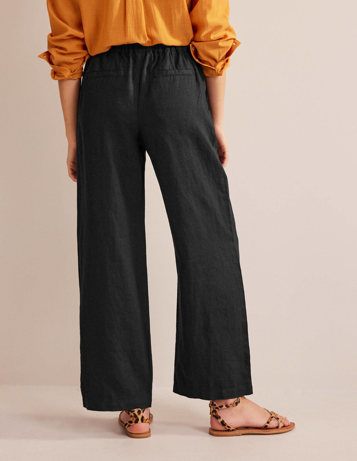 Relaxed Pull-on Linen Pants-Black-3