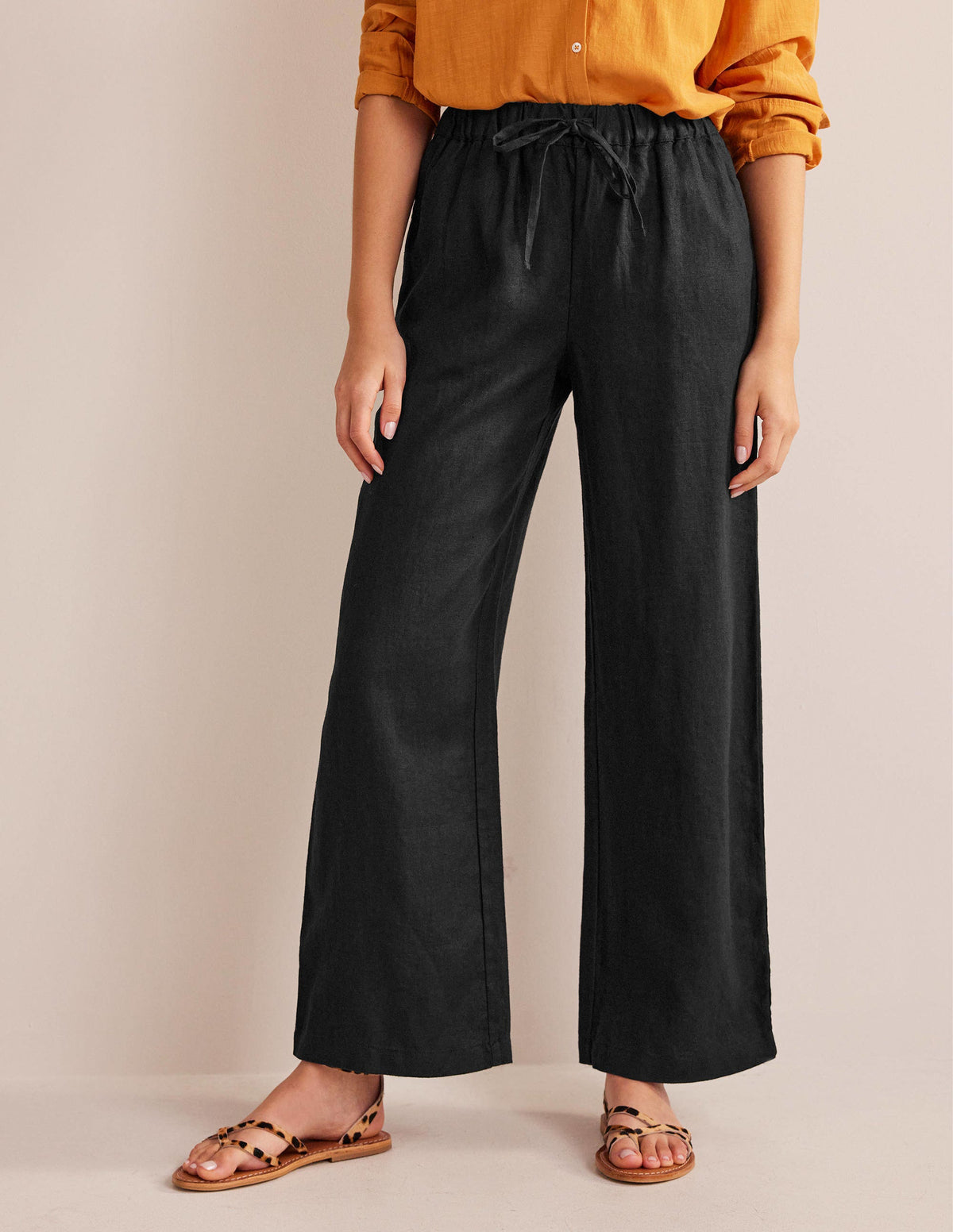 Relaxed Pull-on Linen Pants-Black-4