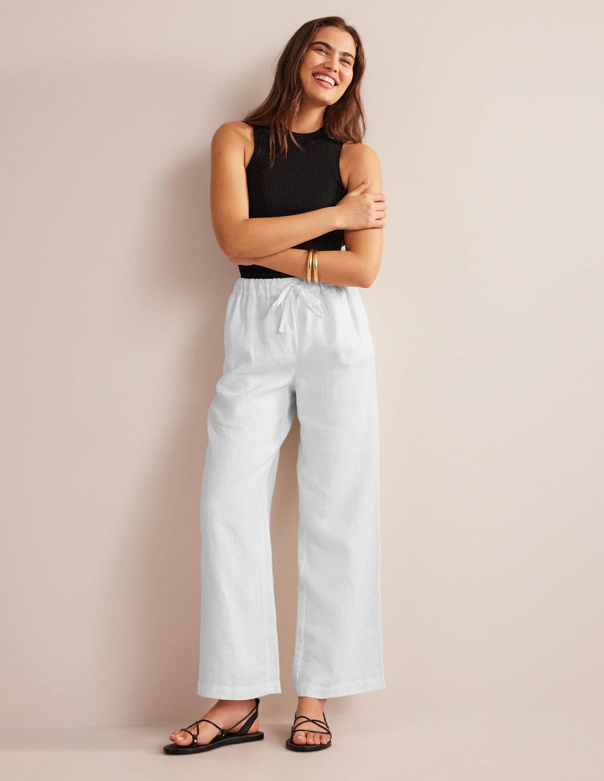 Relaxed Pull-on Linen Pants-White-1