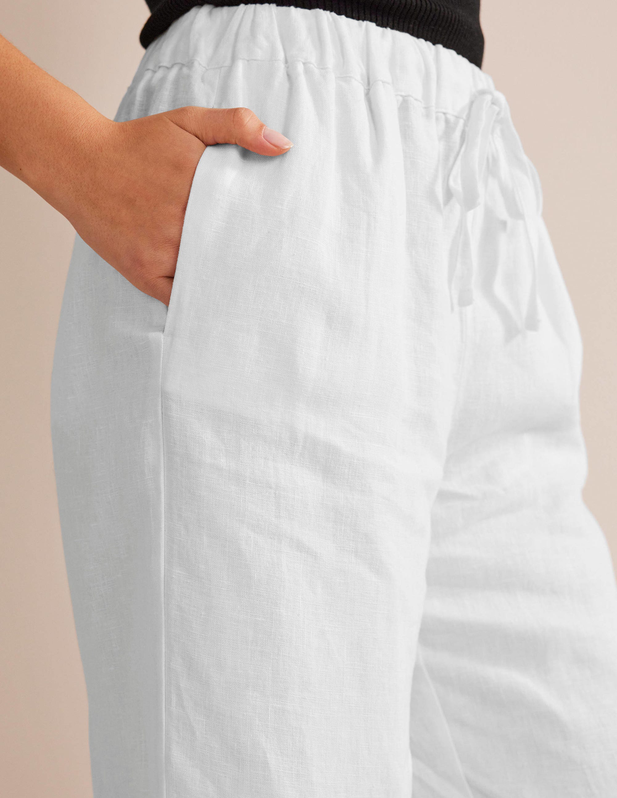 Relaxed Pull-on Linen Pants-White - Image 2