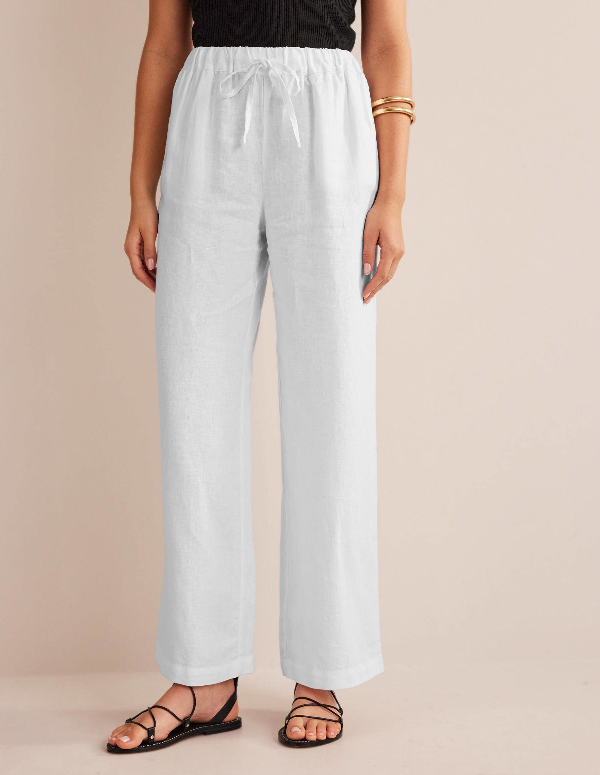 Relaxed Pull-on Linen Pants-White - Image 4