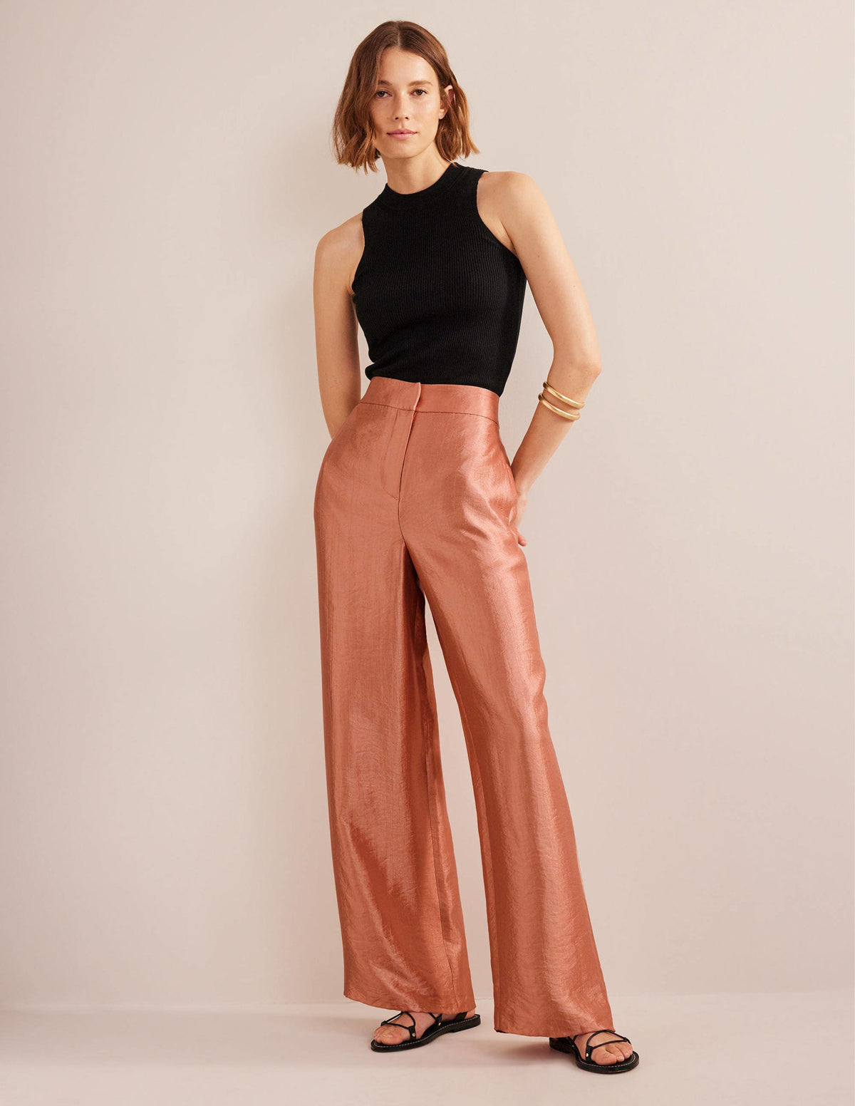 High Rise Palazzo Pants-Satin - Image 1