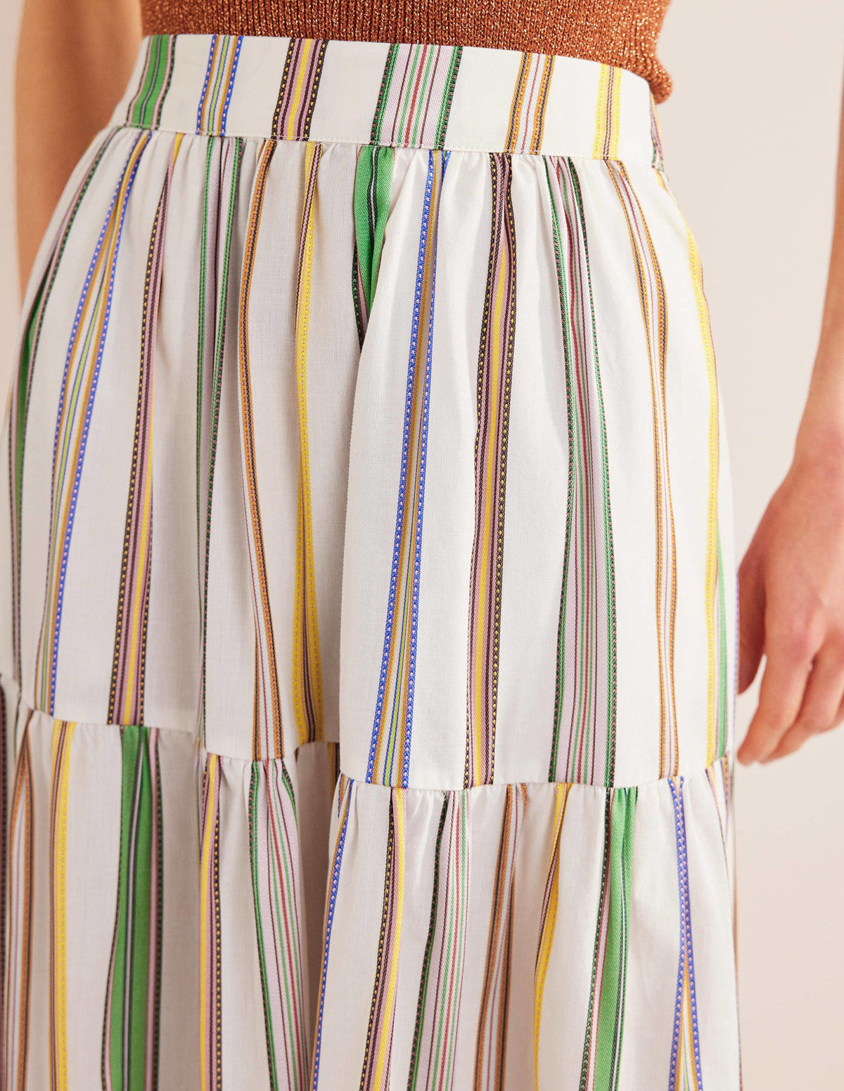 Striped Cotton Maxi Skirt-Ivory, Multi Stripe - Image 2