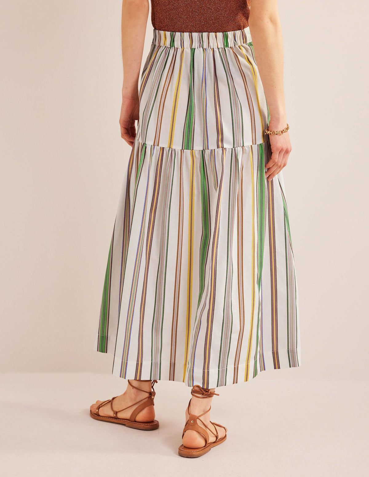 Striped Cotton Maxi Skirt-Ivory, Multi Stripe - Image 3