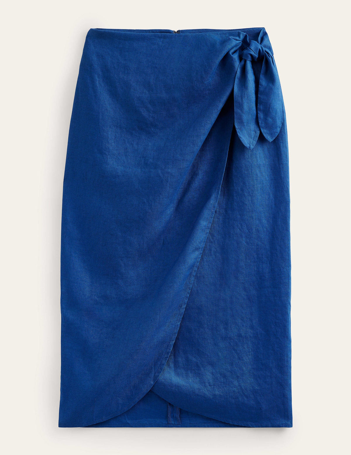 Wrap-Front Linen Midi Skirt-Sapphire-5