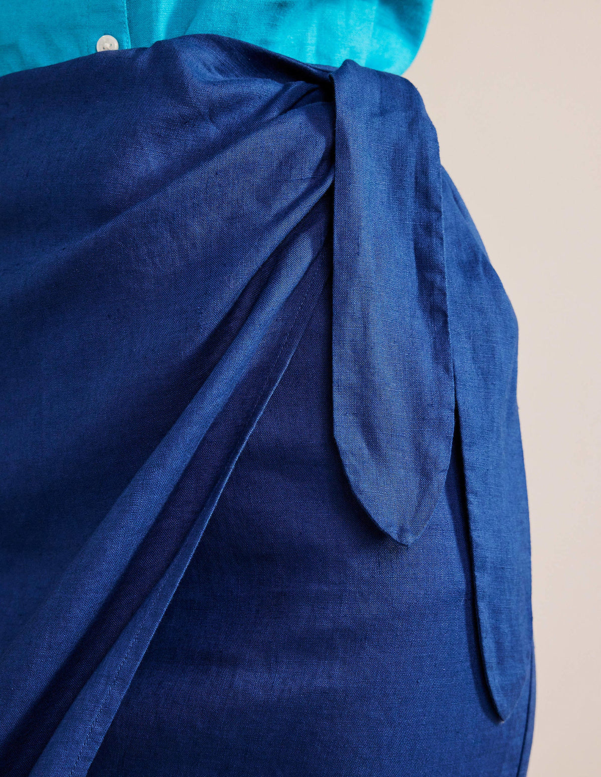 Wrap-Front Linen Midi Skirt-Sapphire - Image 2