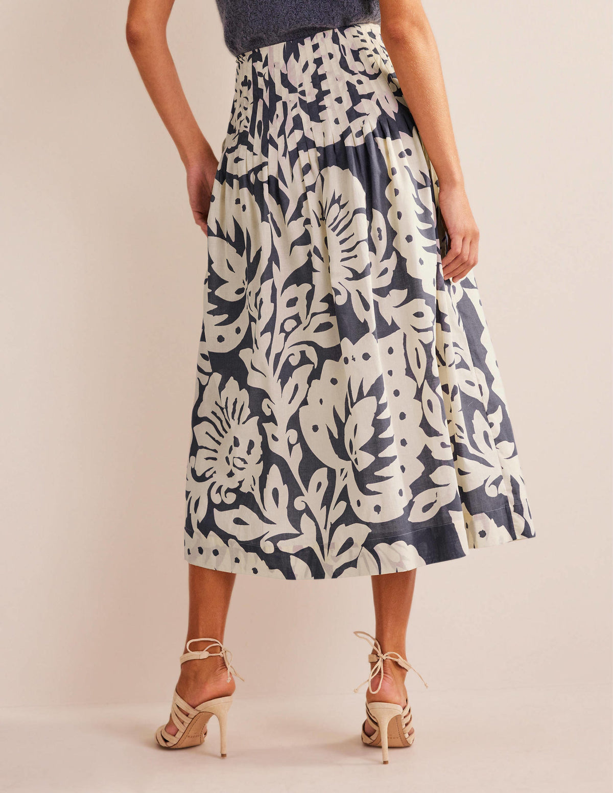 Pleated Cotton Midi Skirt-Sapphire, Oak Terrace - Image 3