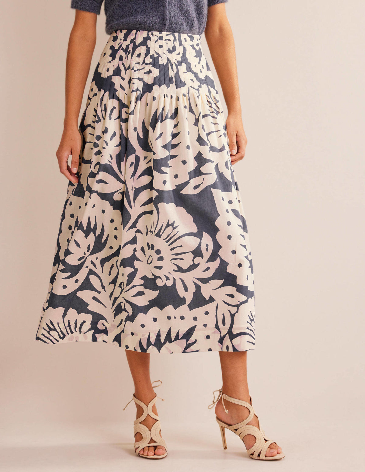 Pleated Cotton Midi Skirt-Sapphire, Oak Terrace - Image 4