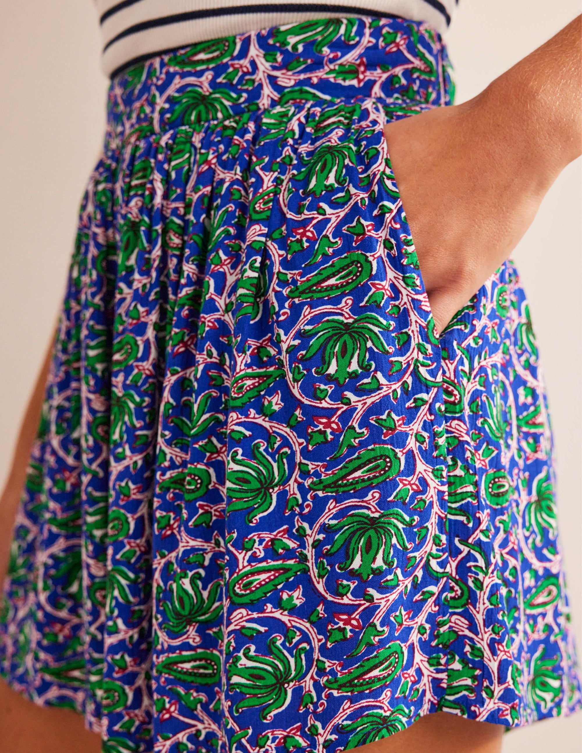 Crinkle Shorts-Blue Wave, Botanic Vine - Image 2