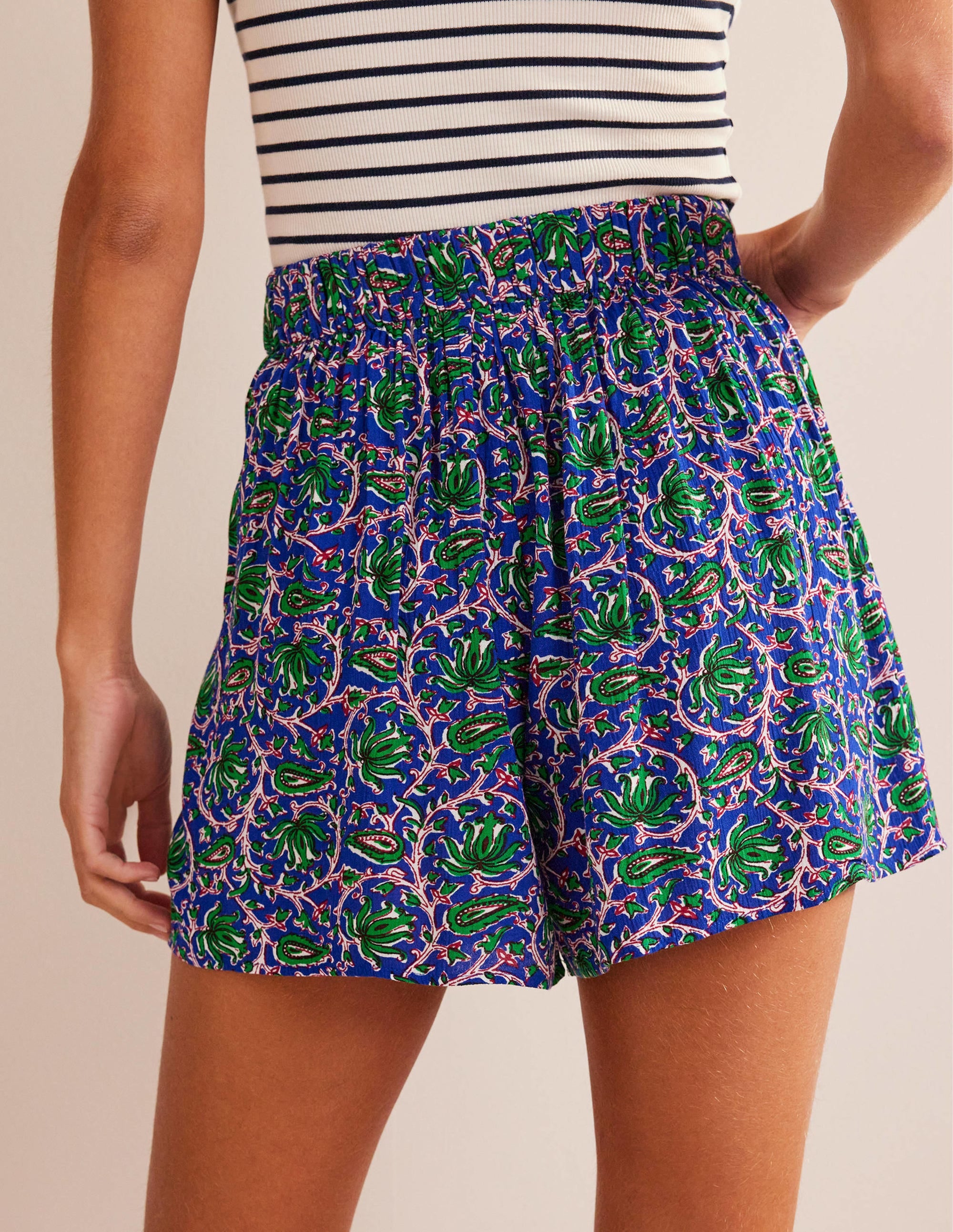 Crinkle Shorts-Blue Wave, Botanic Vine - Image 3