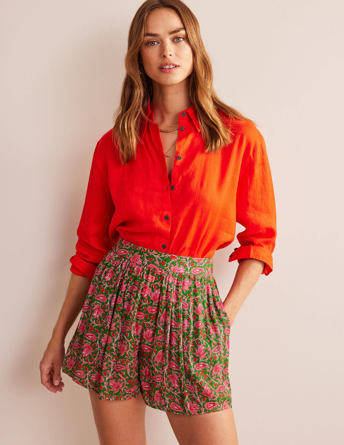Crinkle Shorts-Lime, Botanic Vine - Image 4