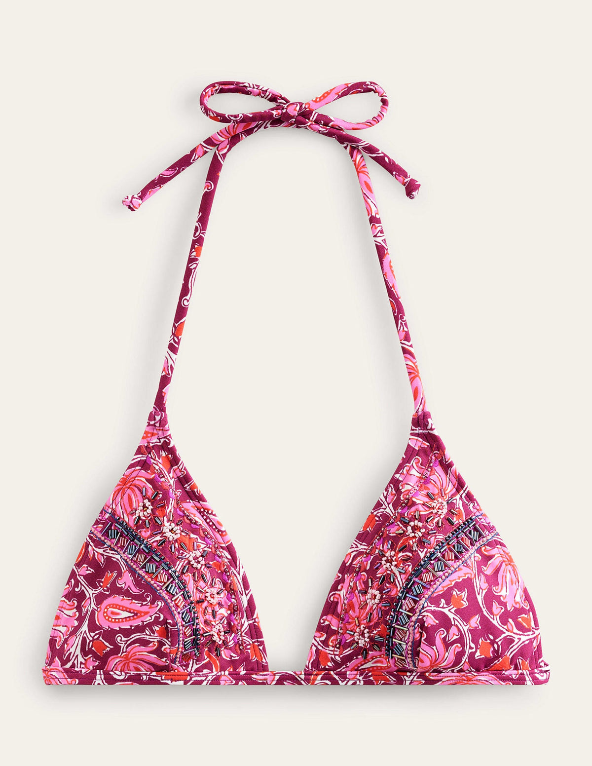 Bead Embellished Bikini Top-Raspberry Pink, Botanic Vine - Image 7