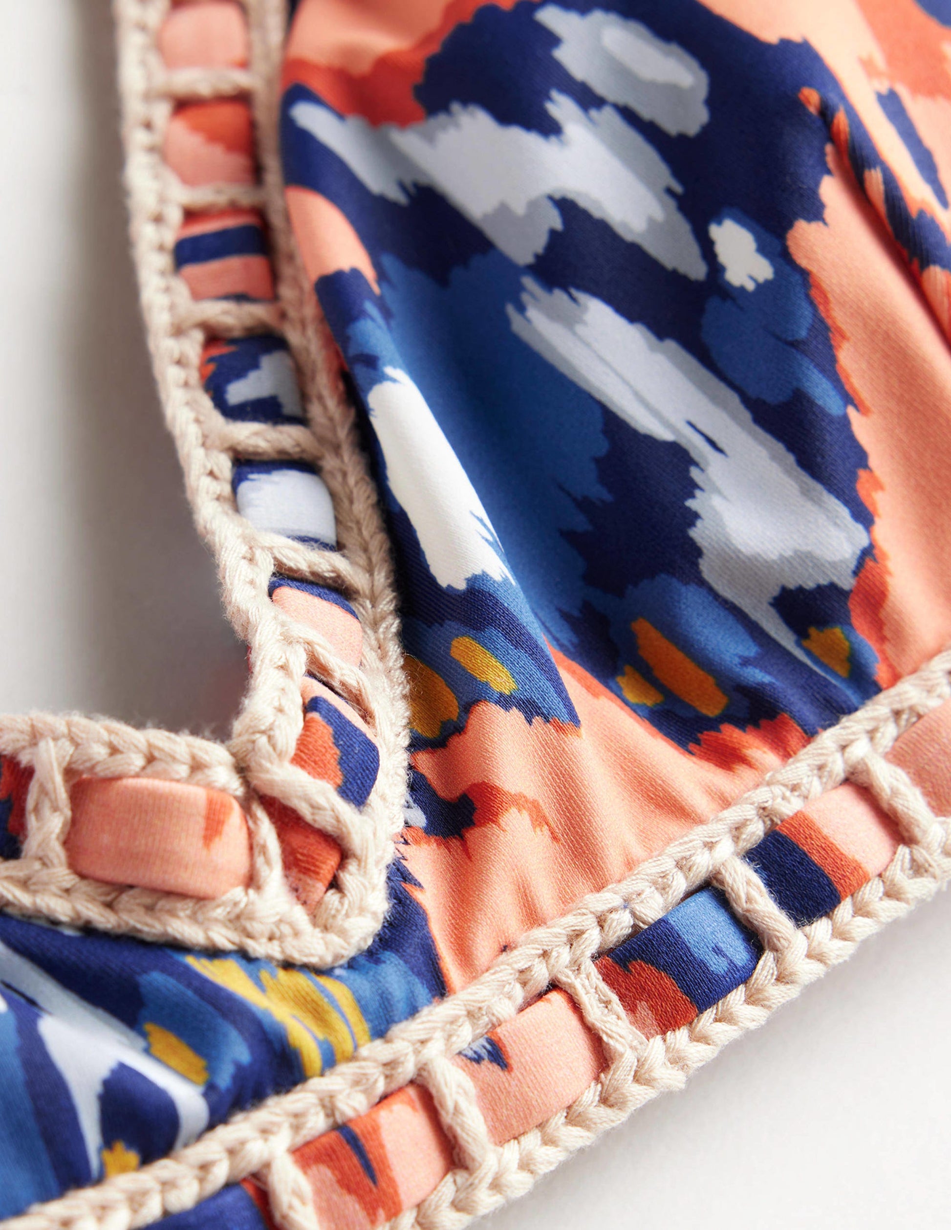 Crochet Trim Bikini Top-Navy, Abstract Poppy-6