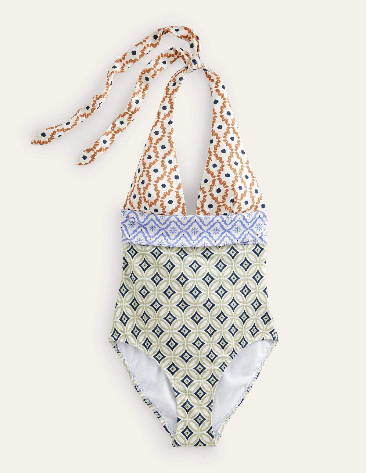 Bow Detail Halter Swimsuit-Multi, Geo Trance-8