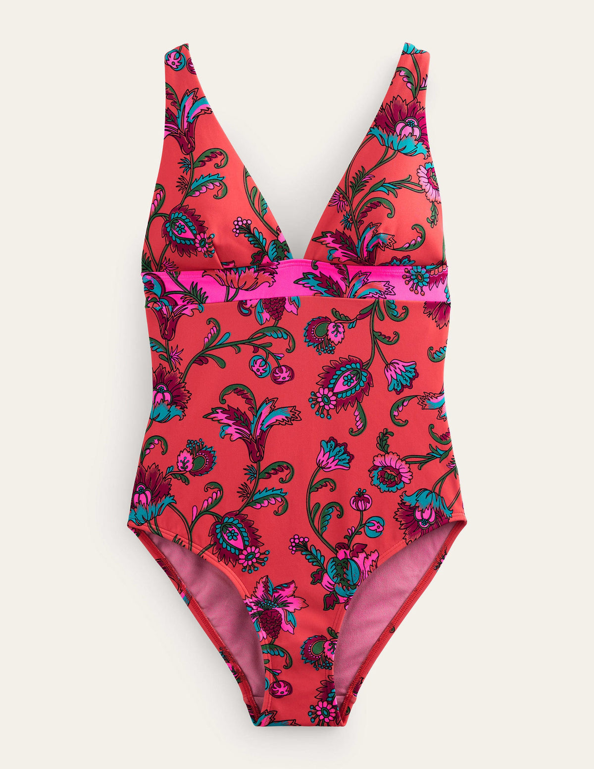 V-Neck Panelled Swimsuit-Spice Pink Floral - Image 6